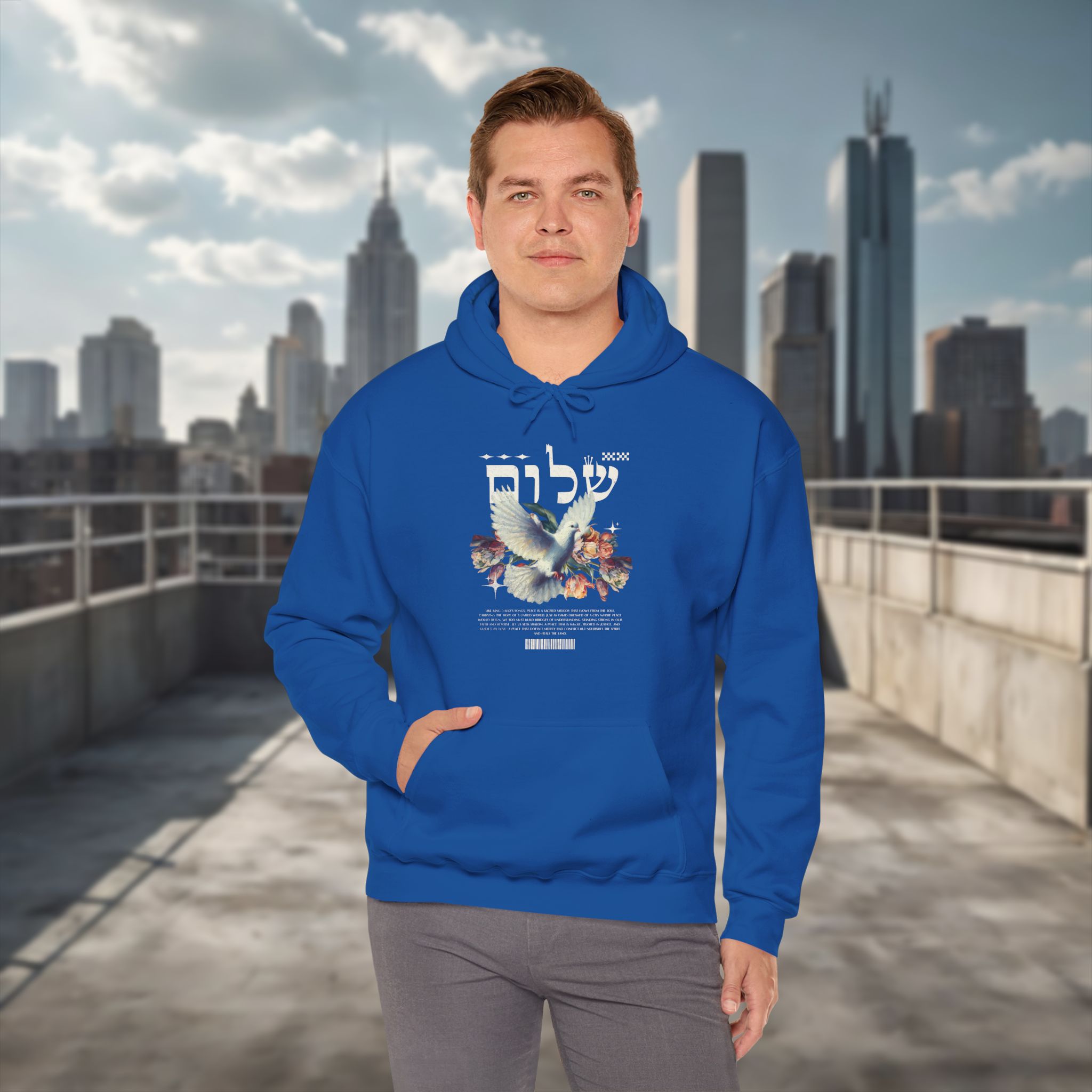 White Dove and Shalom Hebrew Letter Men's Hoodie - Image 23