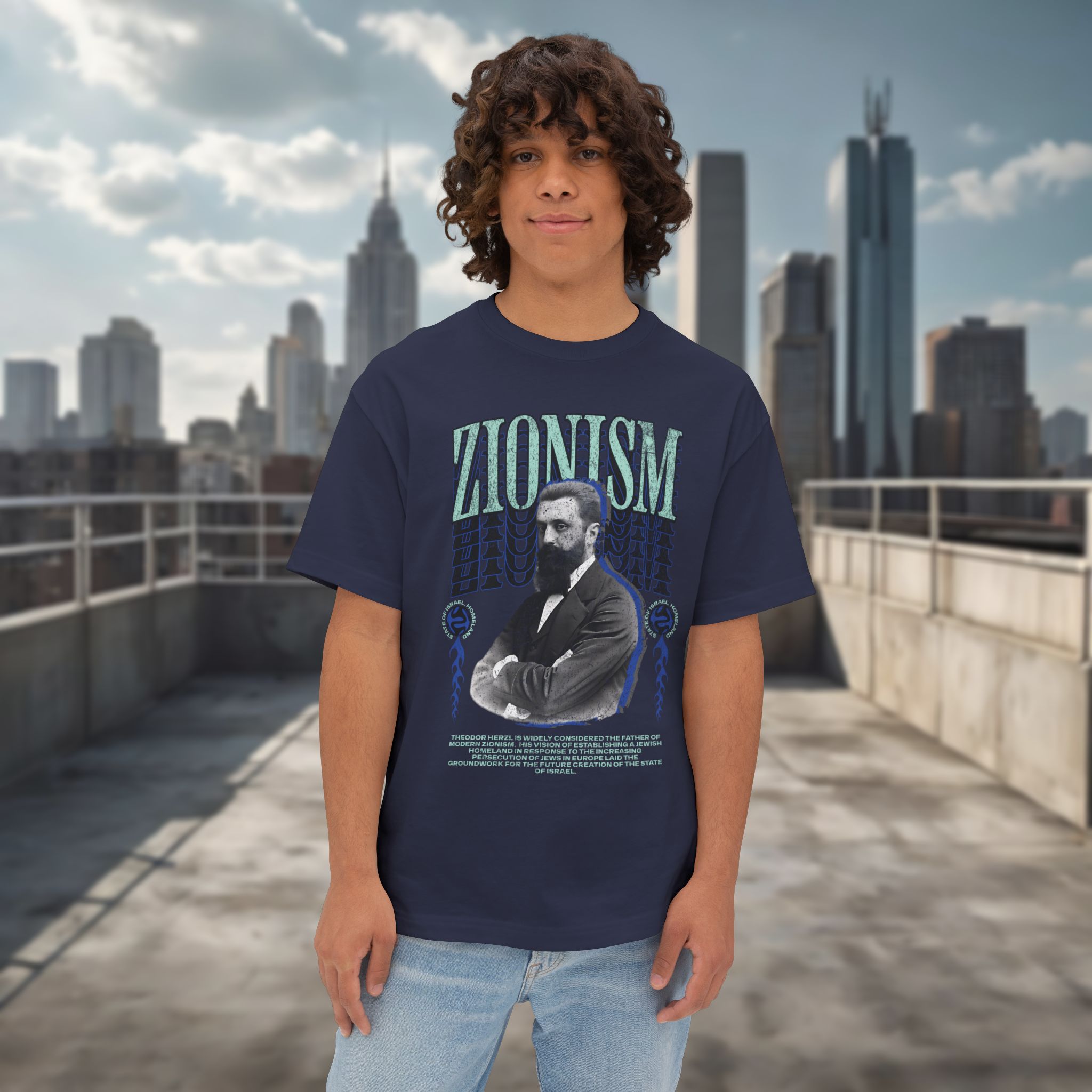 Urban Jewish Oversized T-Shirt for Men - Zionism Herzl Design - Image 15