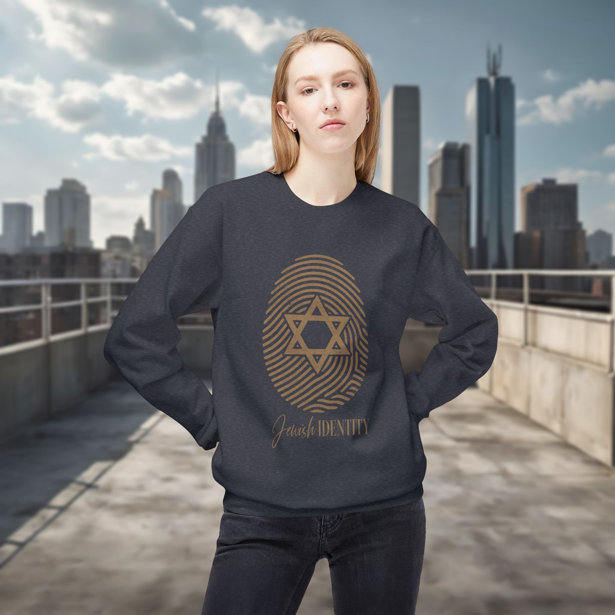 Jewish Identity Crewneck Sweatshirt — Star of David Fingerprint Design - Image 5