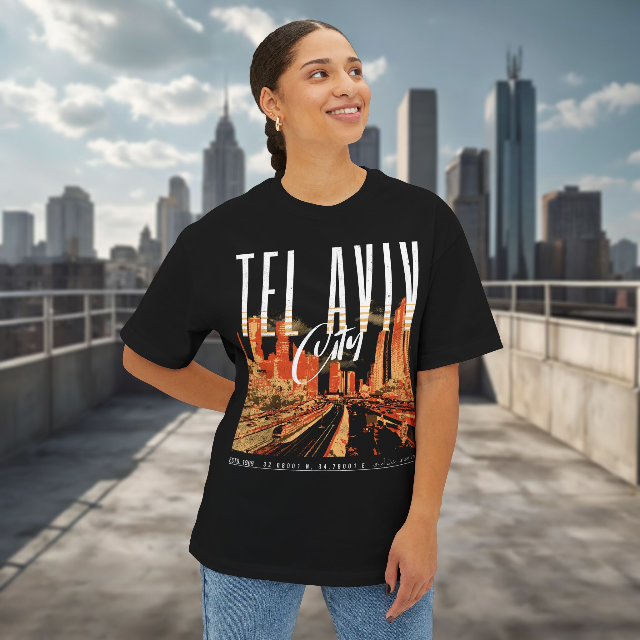 Tel Aviv Cityscape Y2K design Women’s Oversized T-Shirt - Image 2