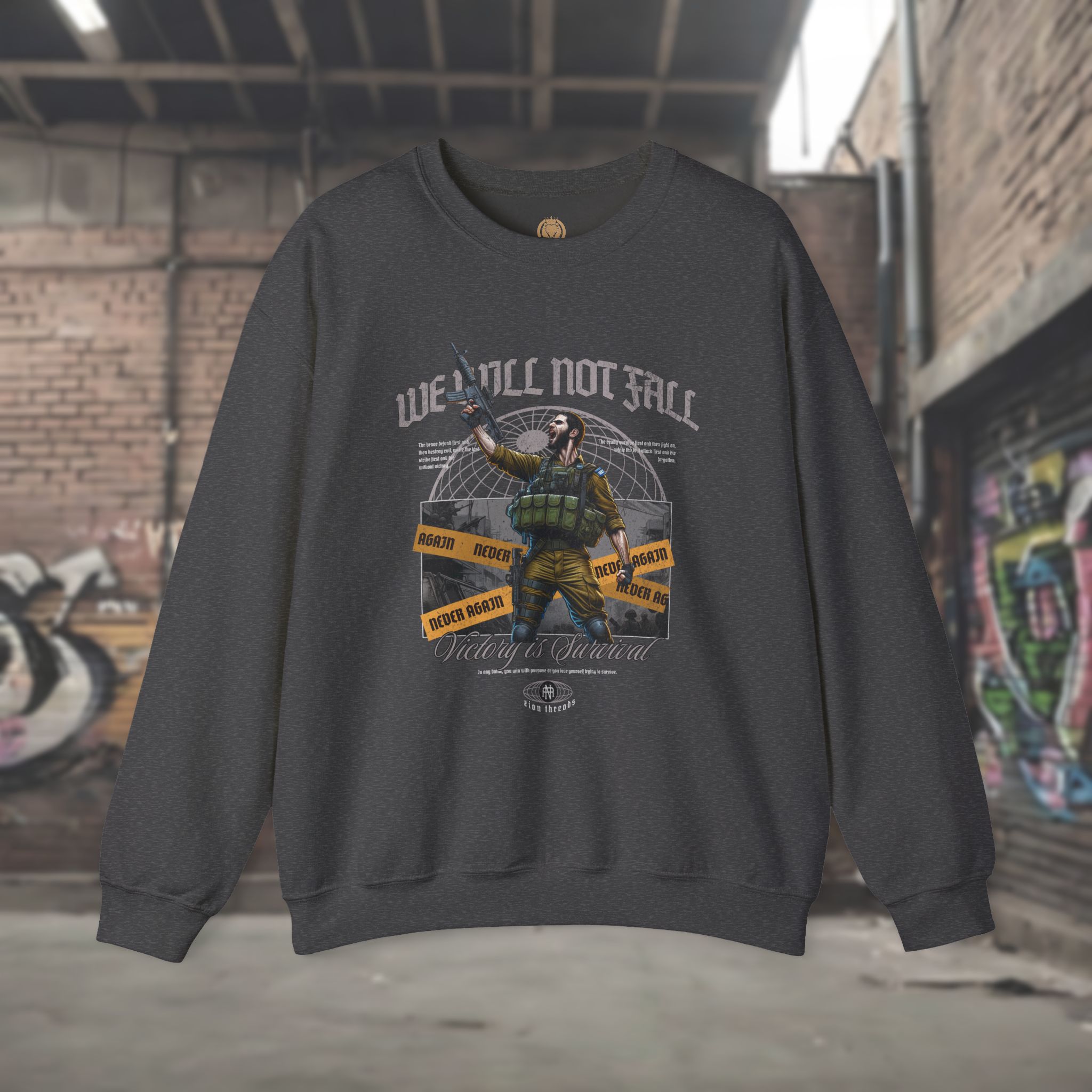Crewneck Sweatshirt — "We Will Not Fall" Patriotic IDF Graphic - Image 11