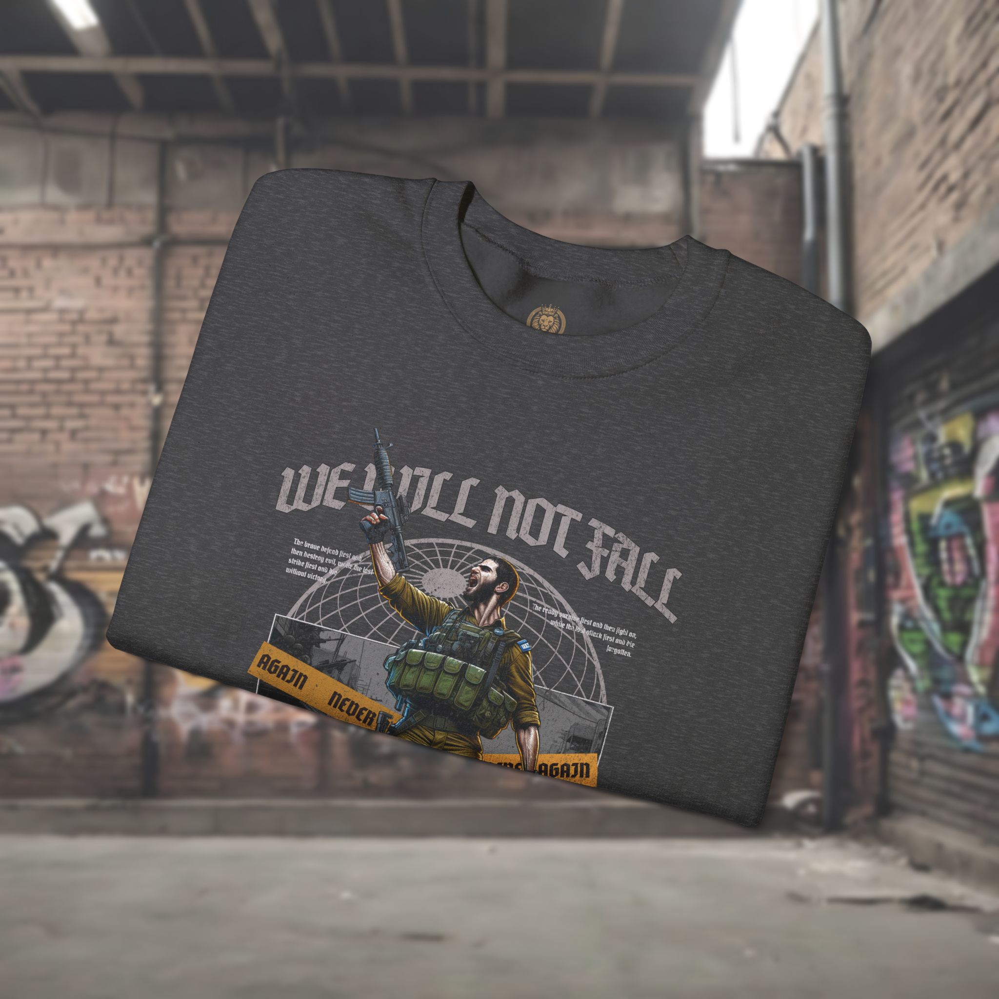 Crewneck Sweatshirt — "We Will Not Fall" Patriotic IDF Graphic - Image 13