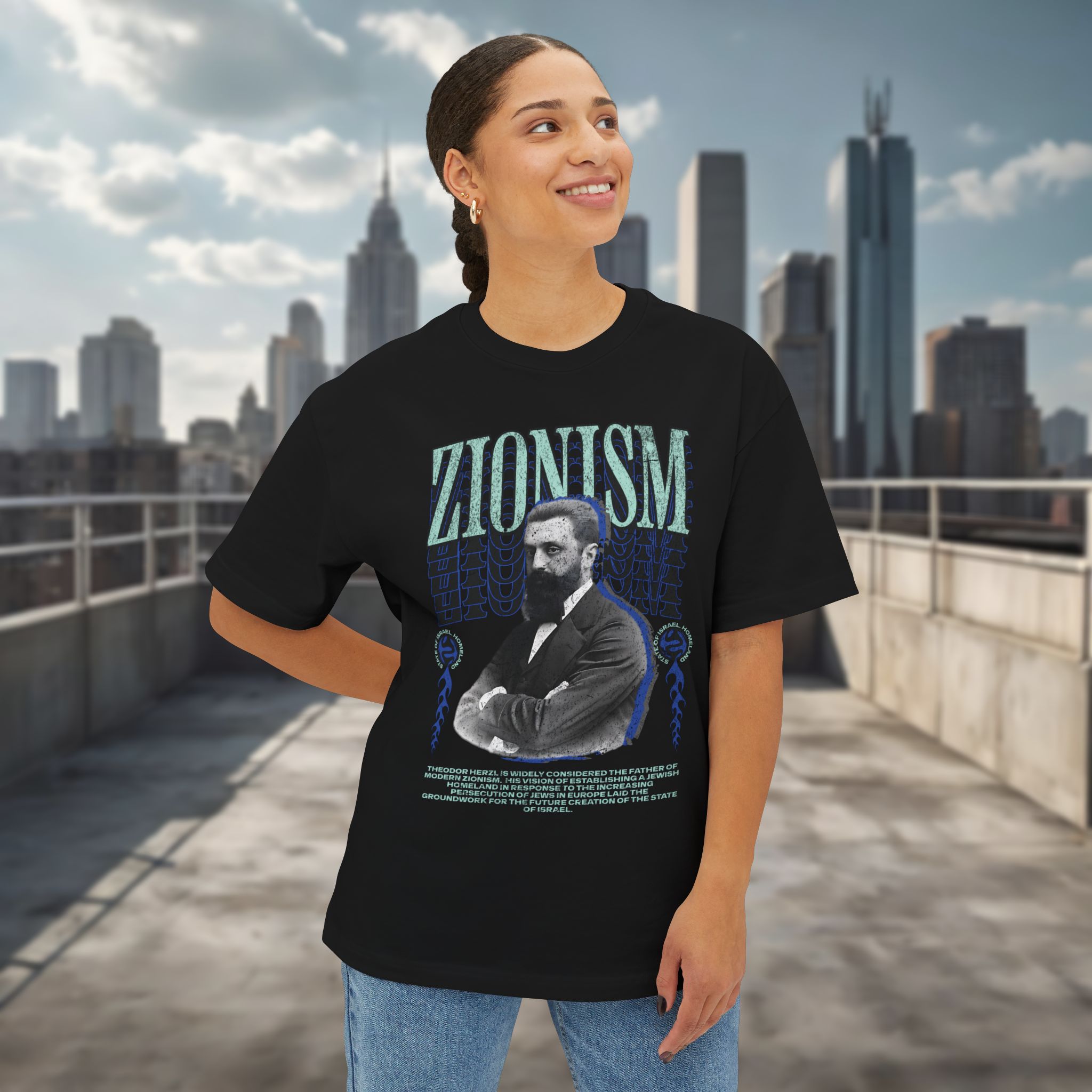 Urban Jewish Oversized T-Shirt for Women - Zionism Herzl Design - Image 2