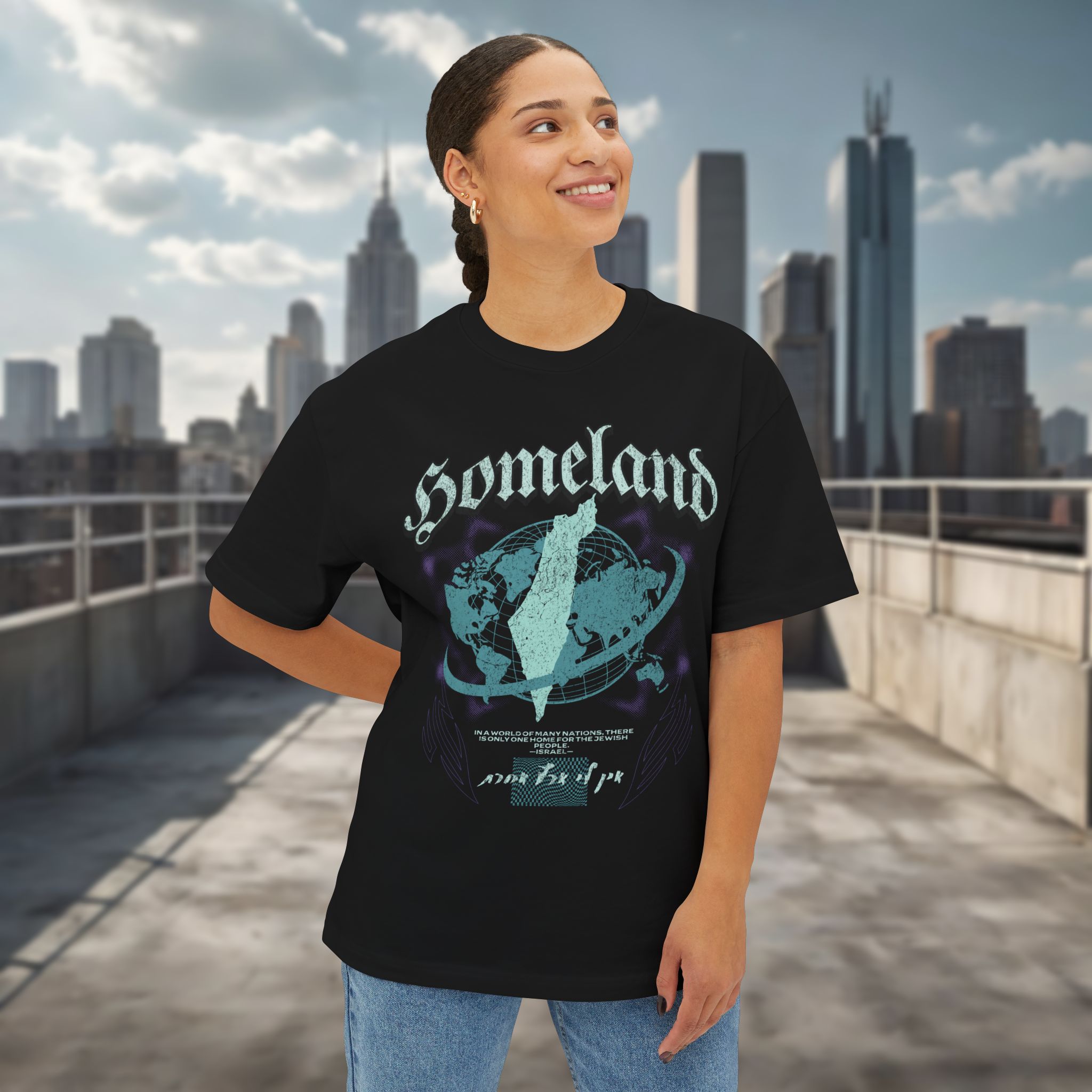 Urban Jewish Oversized T-Shirt for Women - Israel Homeland Design - Image 2