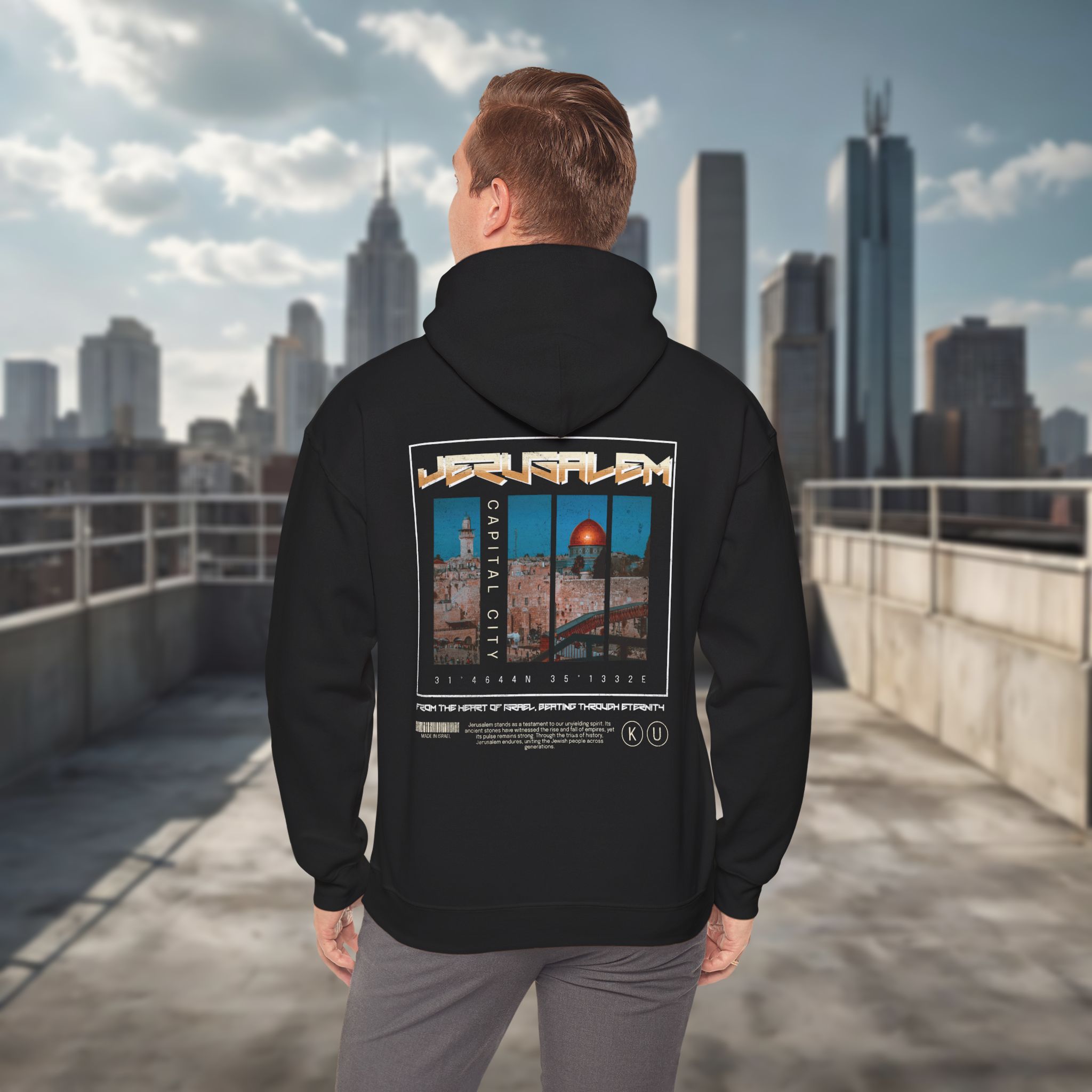 Urban Jewish Hoodie for Men - Jerusalem Y2K Israel Pride - Image 2