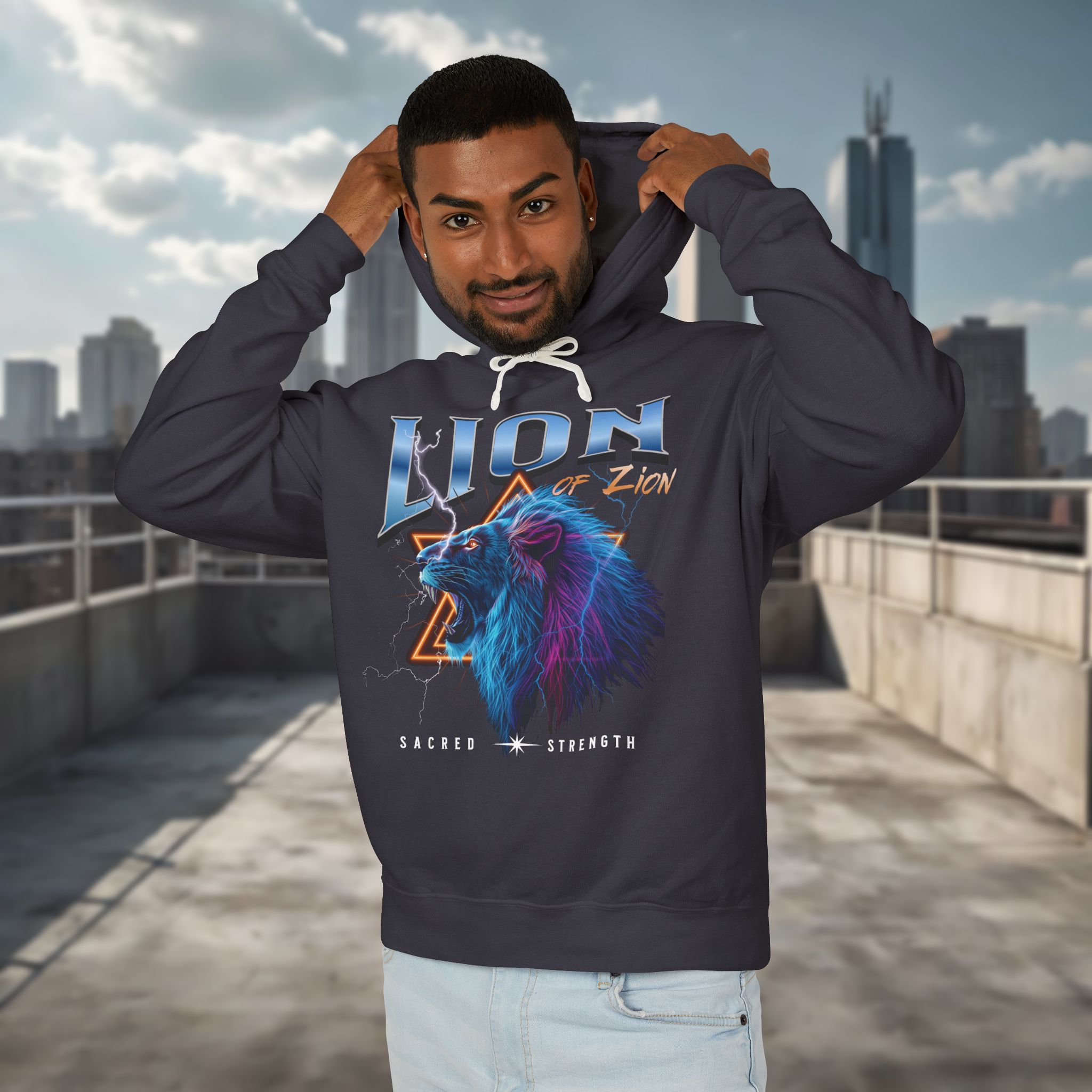Lion of Zion Unisex Lightweight Hooded Sweatshirt - Bold Graphic Design - Image 5