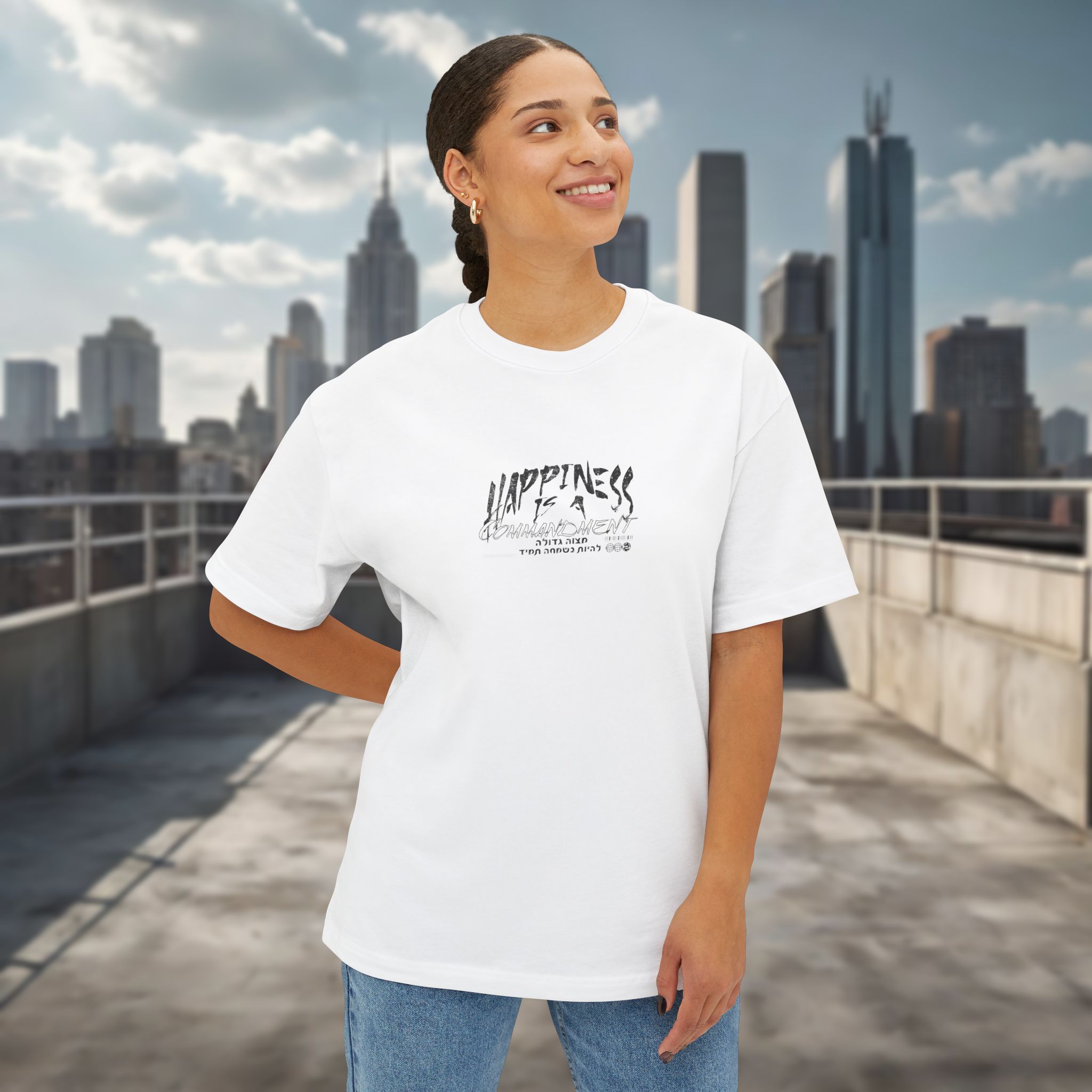 Happiness is a Commandment - Urban Jewish Oversized T-Shirt for women - Image 4