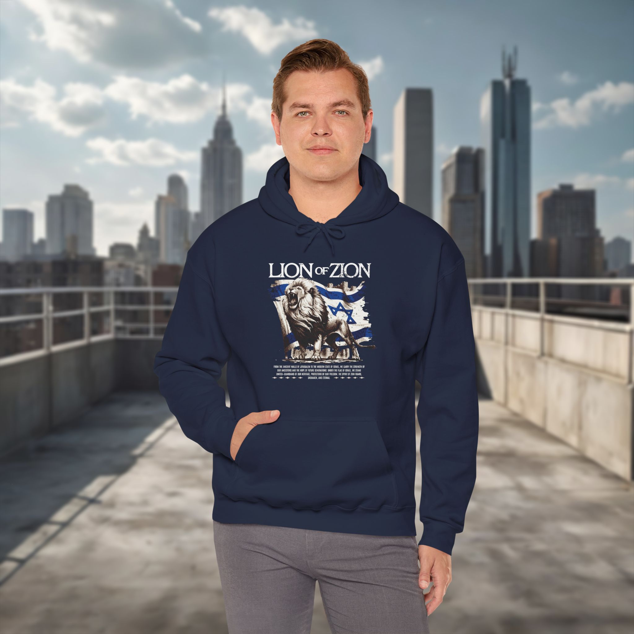Lion of Zion and Israel Flag Design Hoodie for Men - Image 16