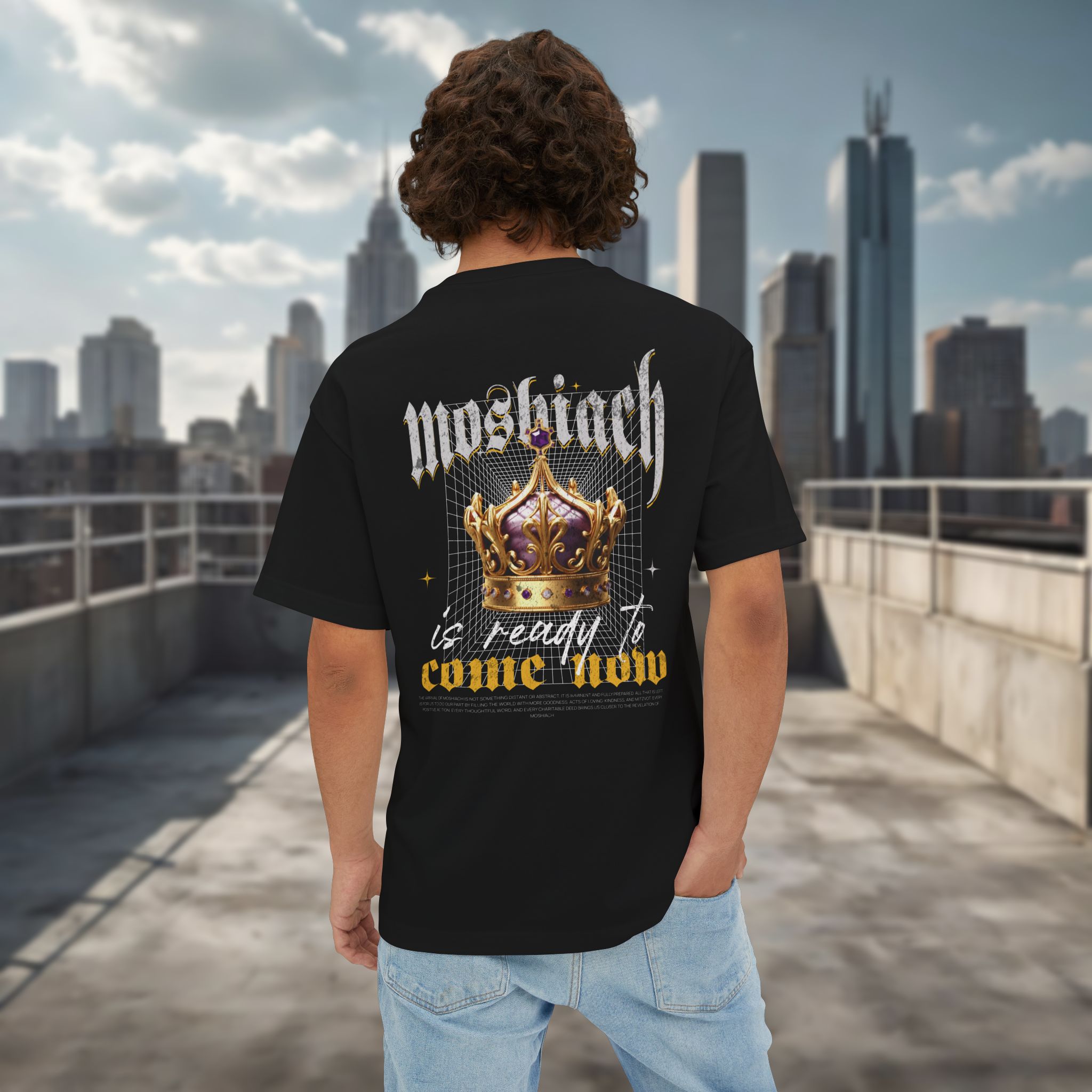 Urban Jewish Oversized Tee for Men - Moshiach Y2K Design - Image 2