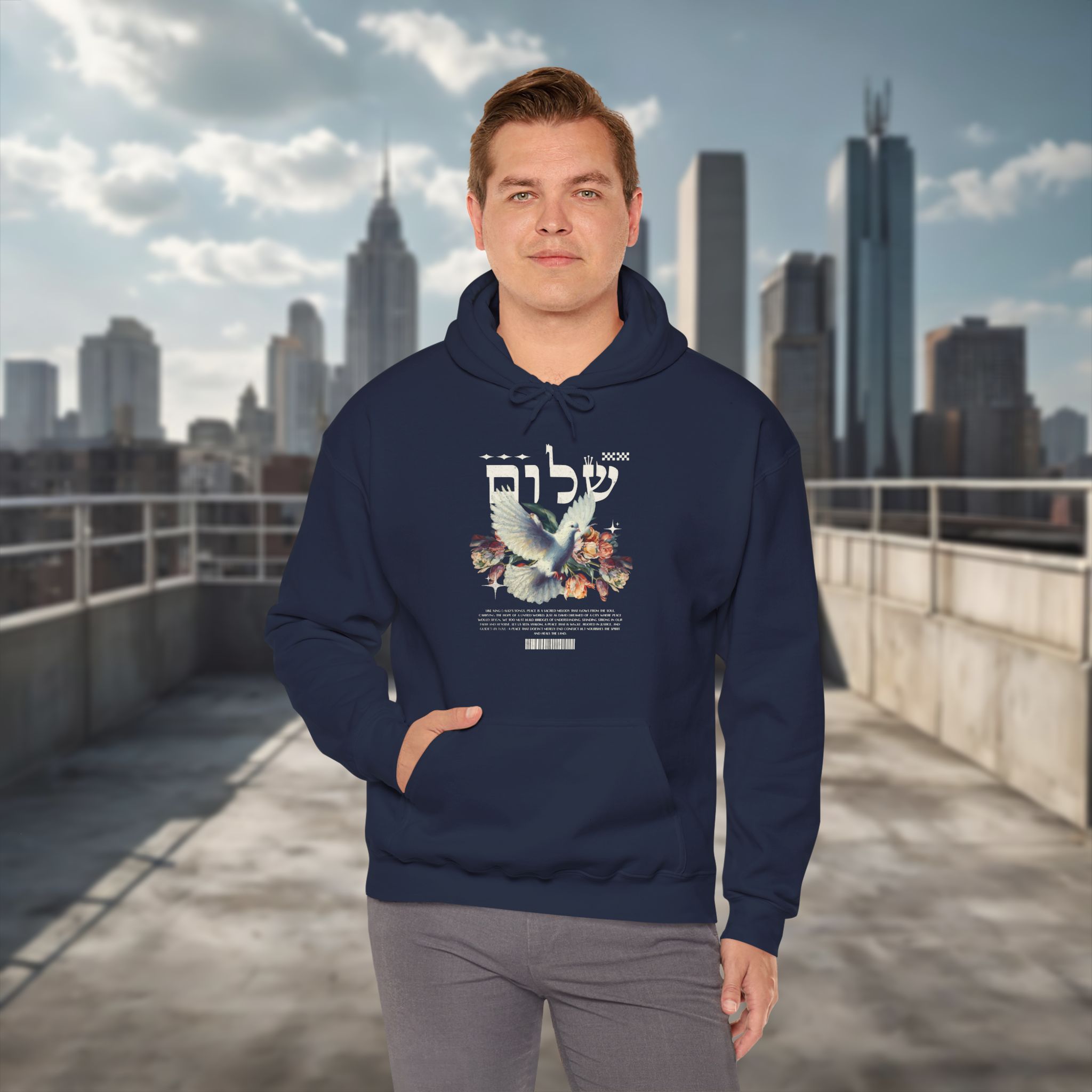 White Dove and Shalom Hebrew Letter Men's Hoodie - Image 29