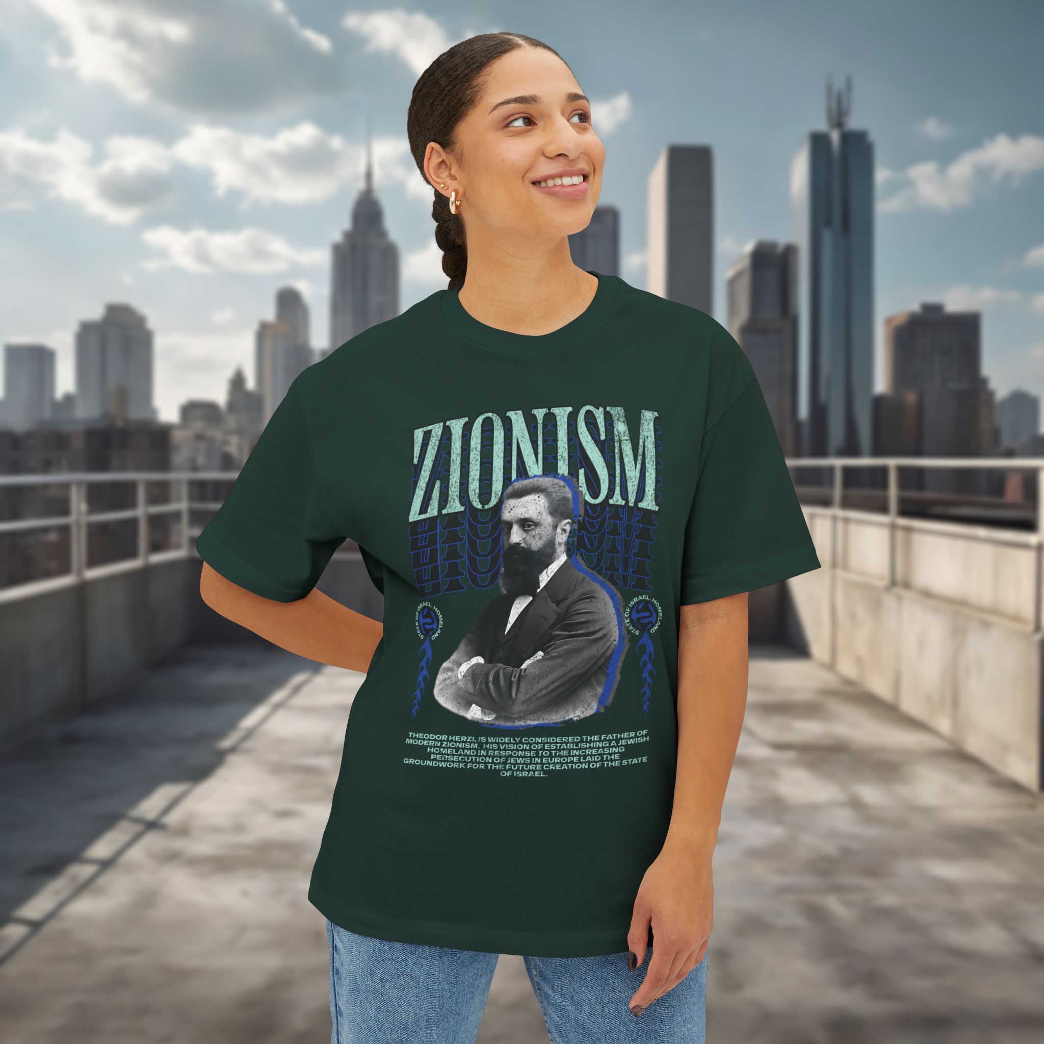 Urban Jewish Oversized T-Shirt for Women - Zionism Herzl Design - Image 11