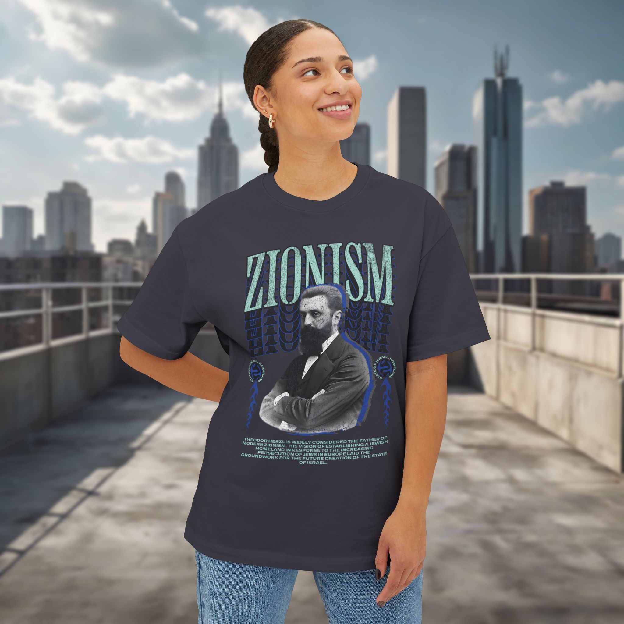 Urban Jewish Oversized T-Shirt for Women - Zionism Herzl Design - Image 7