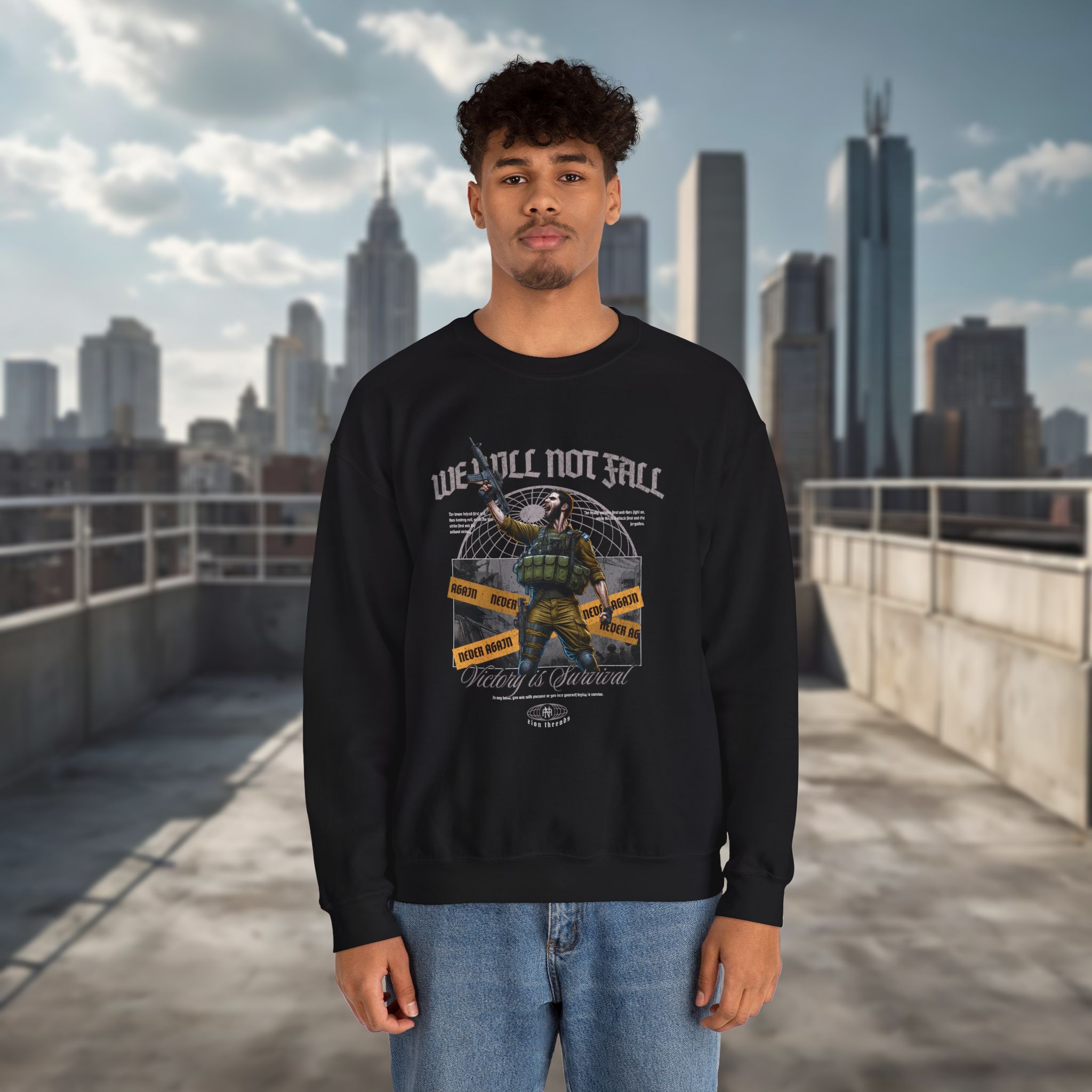 Crewneck Sweatshirt — "We Will Not Fall" Patriotic IDF Graphic - Image 5