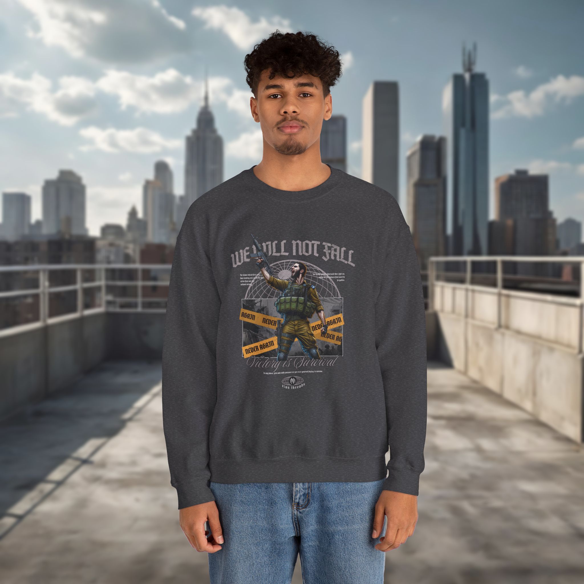 Crewneck Sweatshirt — "We Will Not Fall" Patriotic IDF Graphic - Image 15