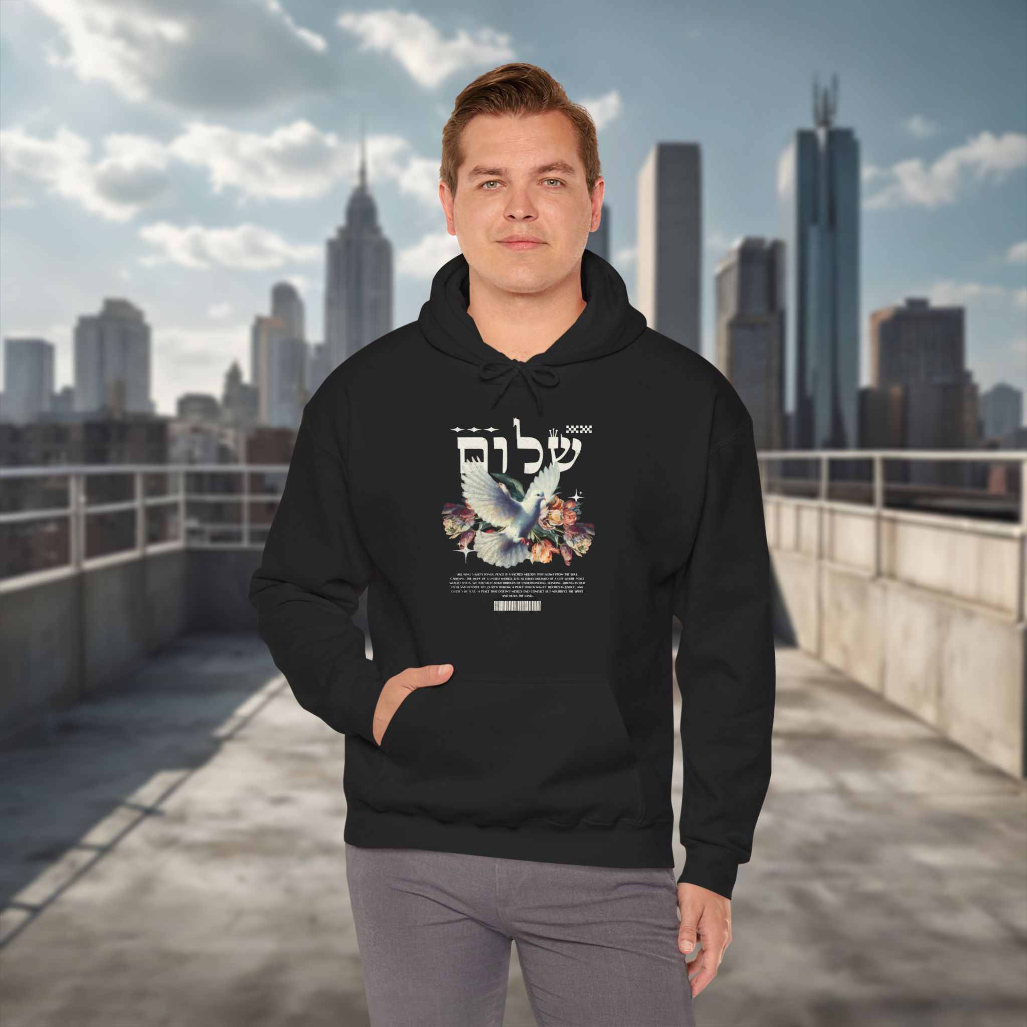 White Dove and Shalom Hebrew Letter Men's Hoodie - Image 2