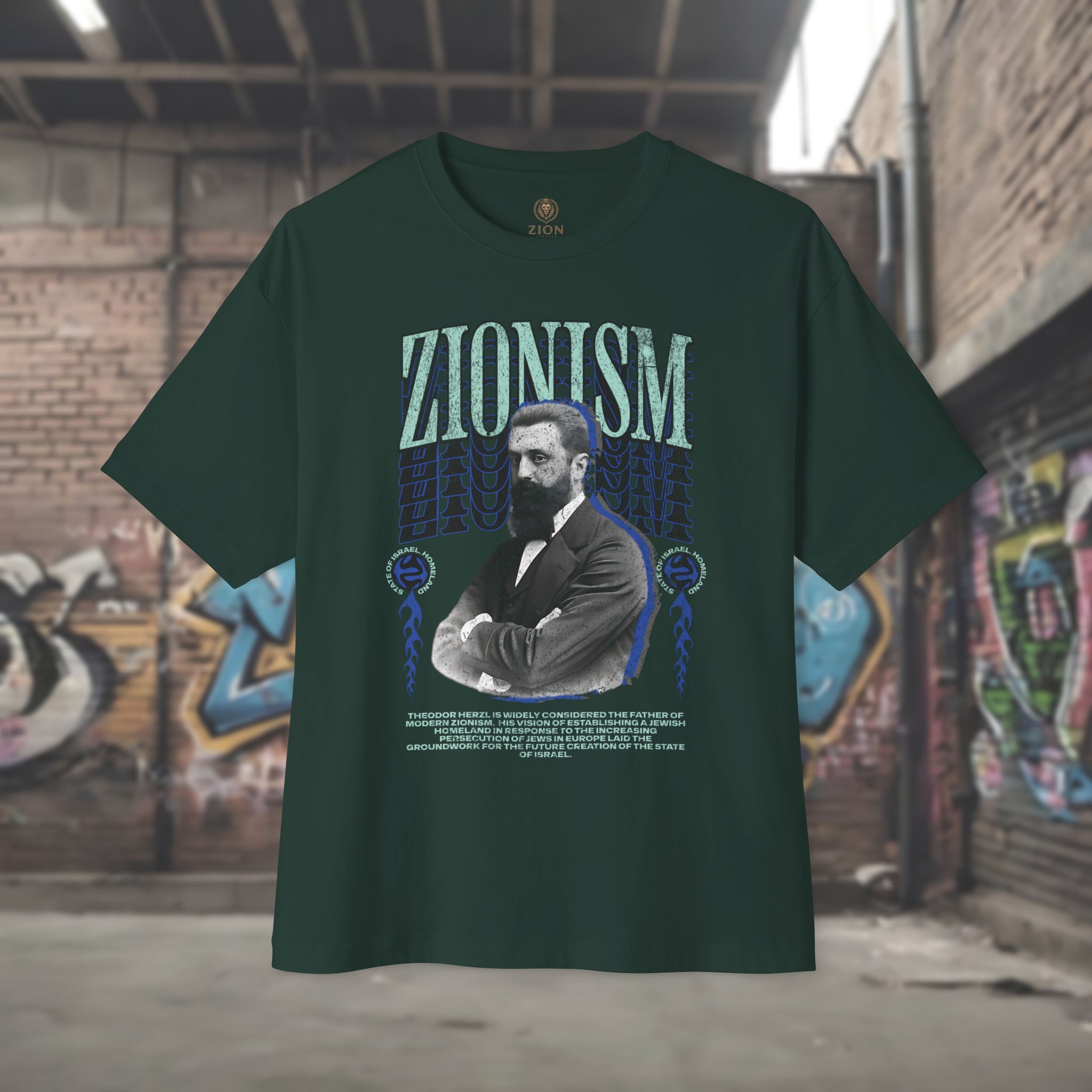 Urban Jewish Oversized T-Shirt for Men - Zionism Herzl Design - Image 9