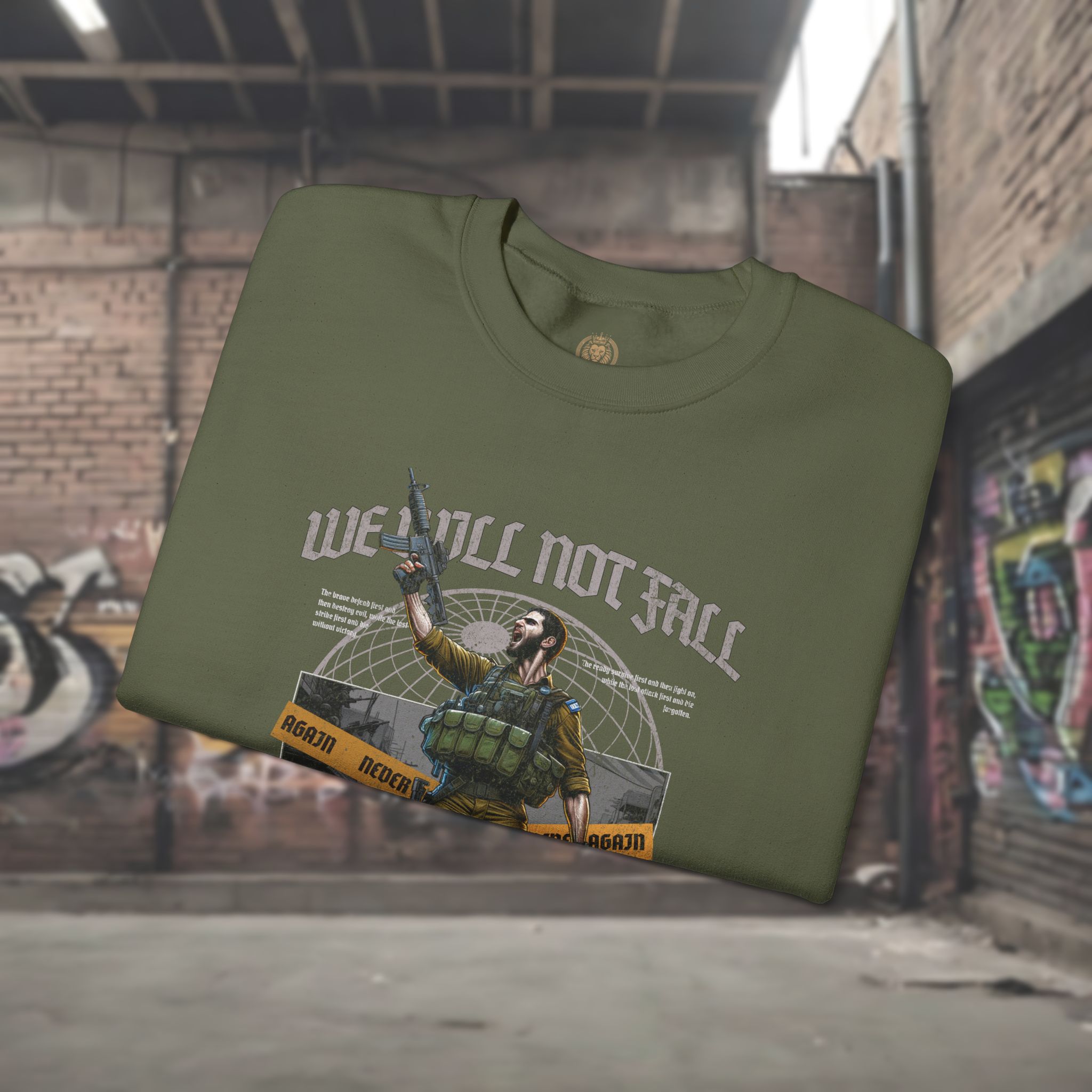 Crewneck Sweatshirt — "We Will Not Fall" Patriotic IDF Graphic - Image 8