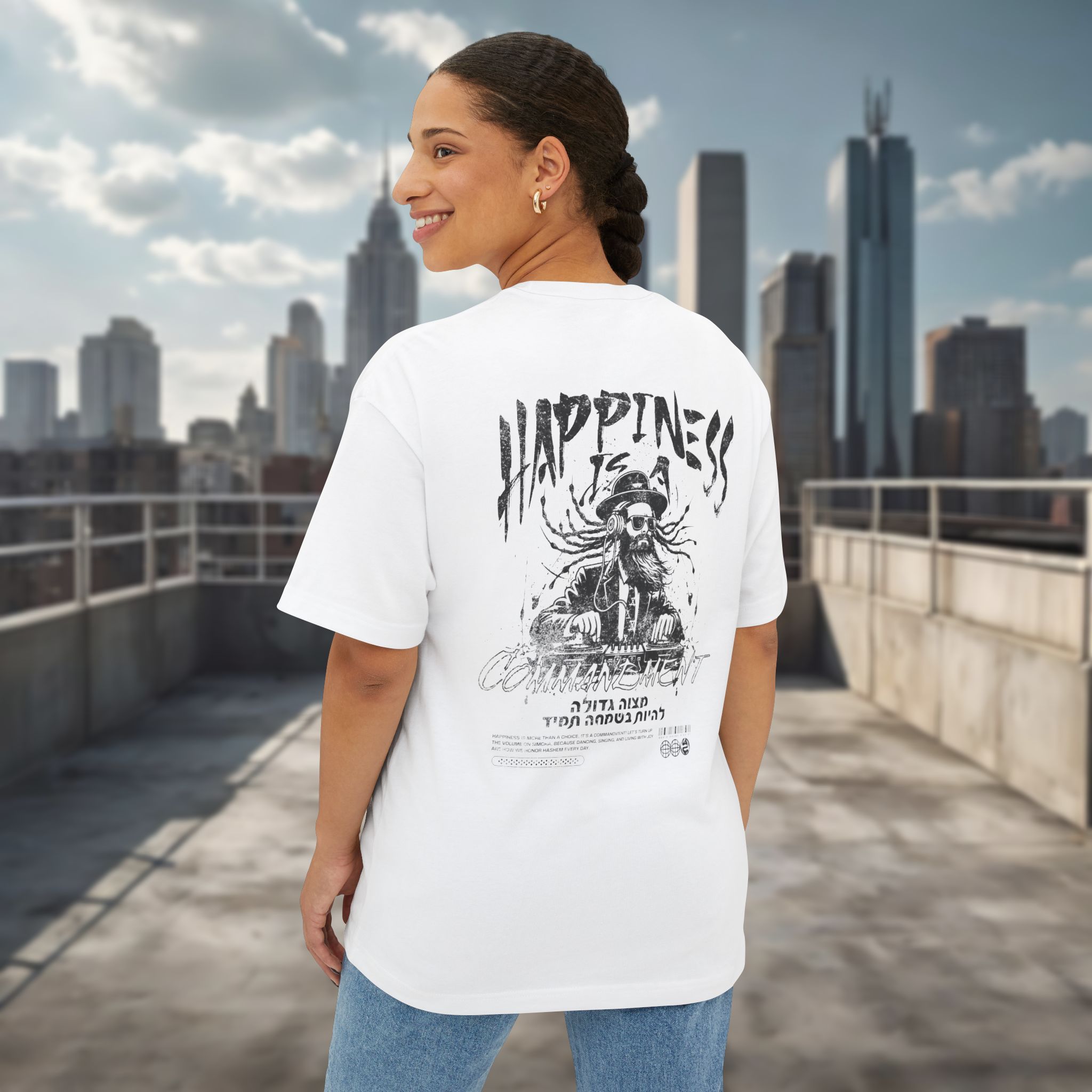 Happiness is a Commandment - Urban Jewish Oversized T-Shirt for women - Image 2