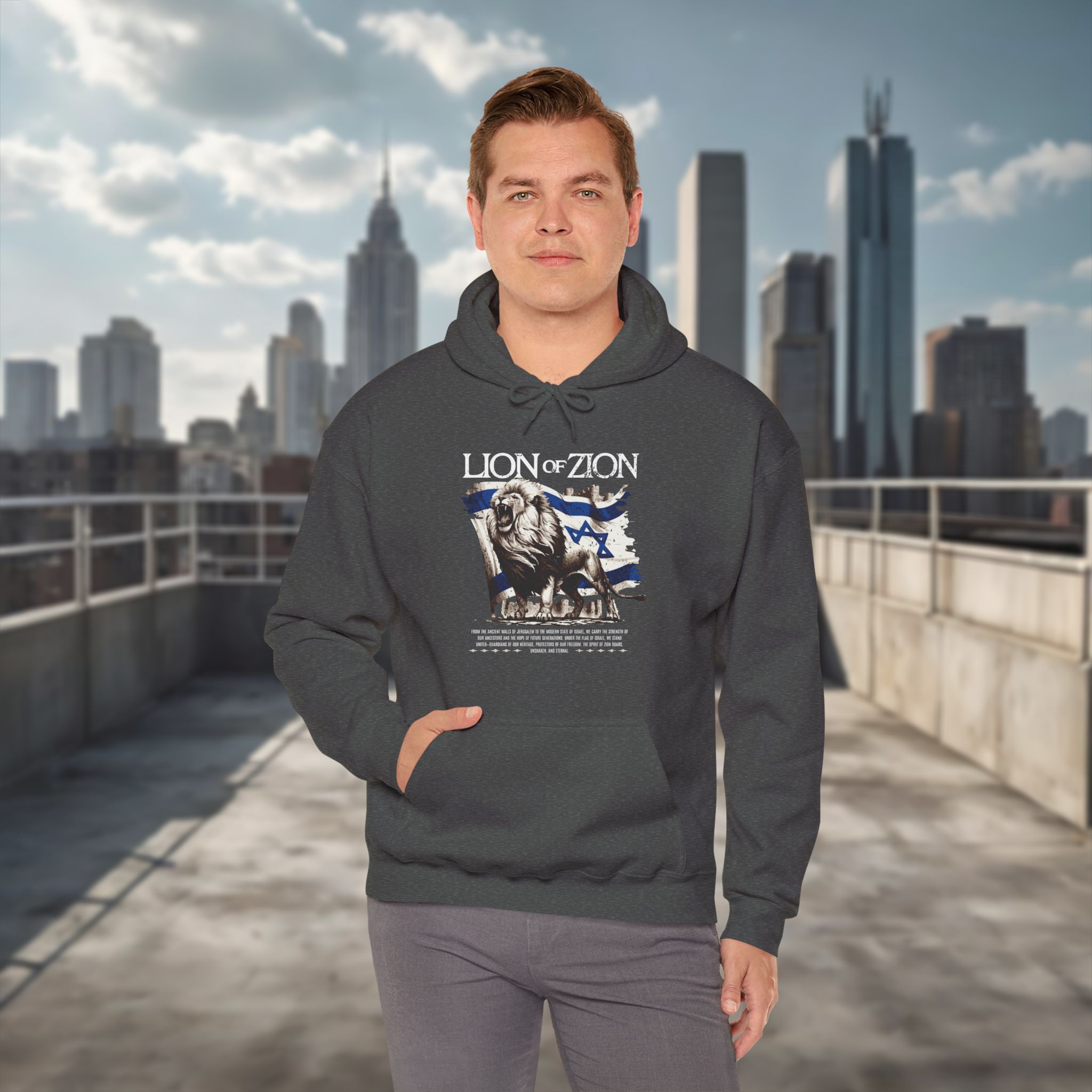 Lion of Zion and Israel Flag Design Hoodie for Men - Image 10