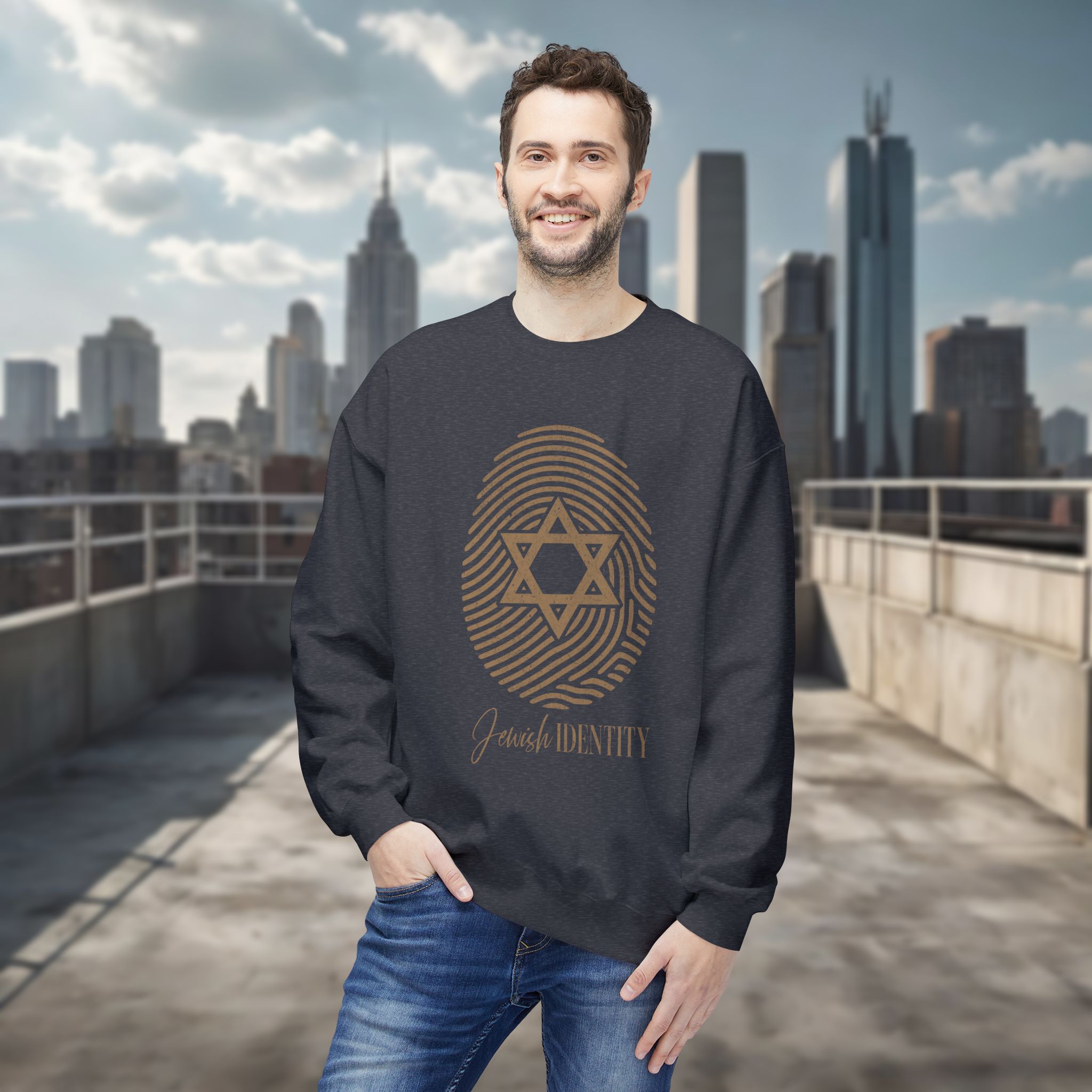 Jewish Identity Crewneck Sweatshirt — Star of David Fingerprint Design - Image 6