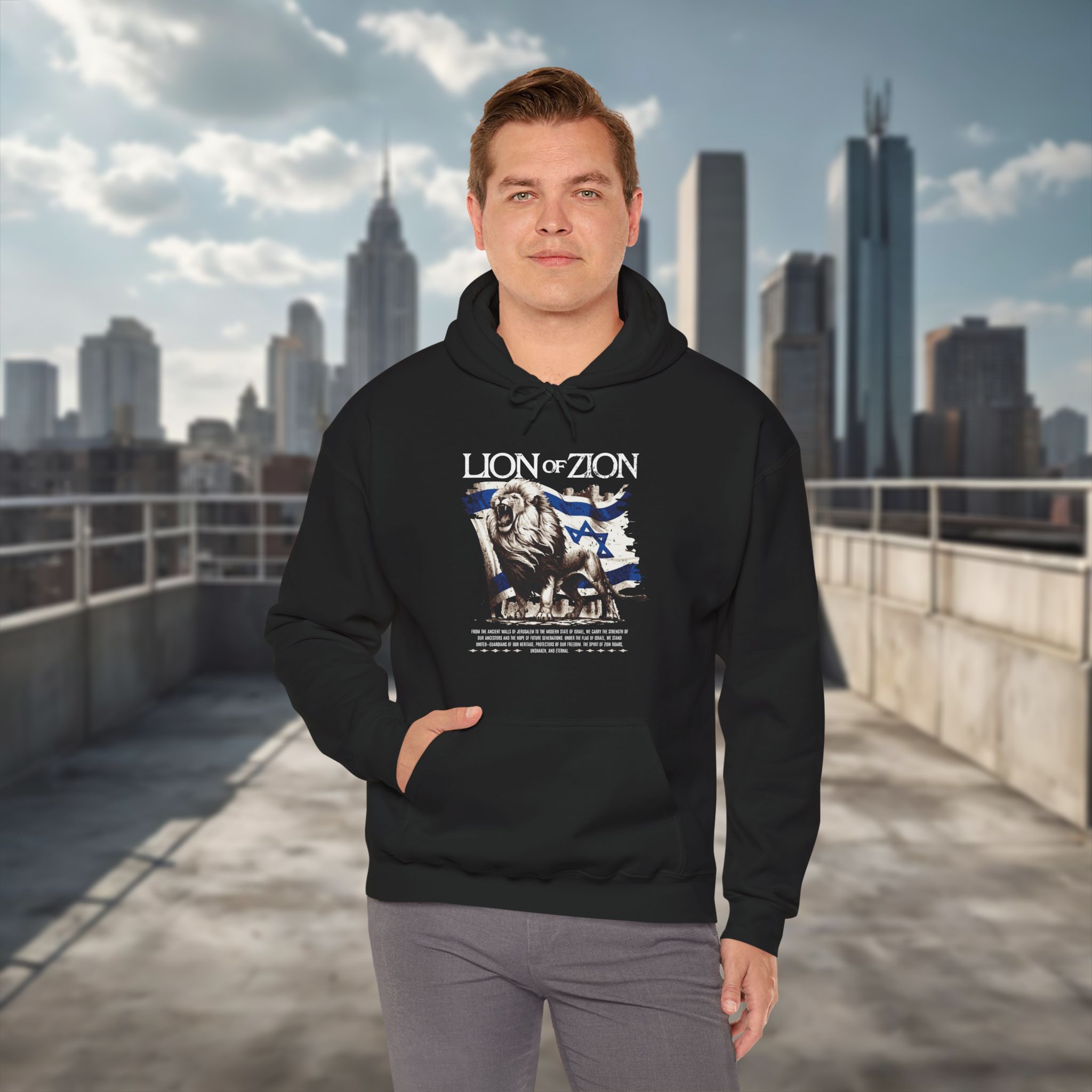 Lion of Zion and Israel Flag Design Hoodie for Men - Image 2