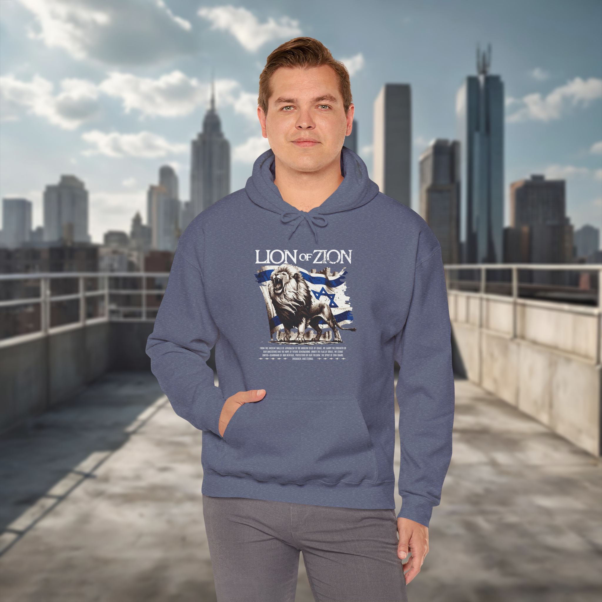 Lion of Zion and Israel Flag Design Hoodie for Men - Image 22