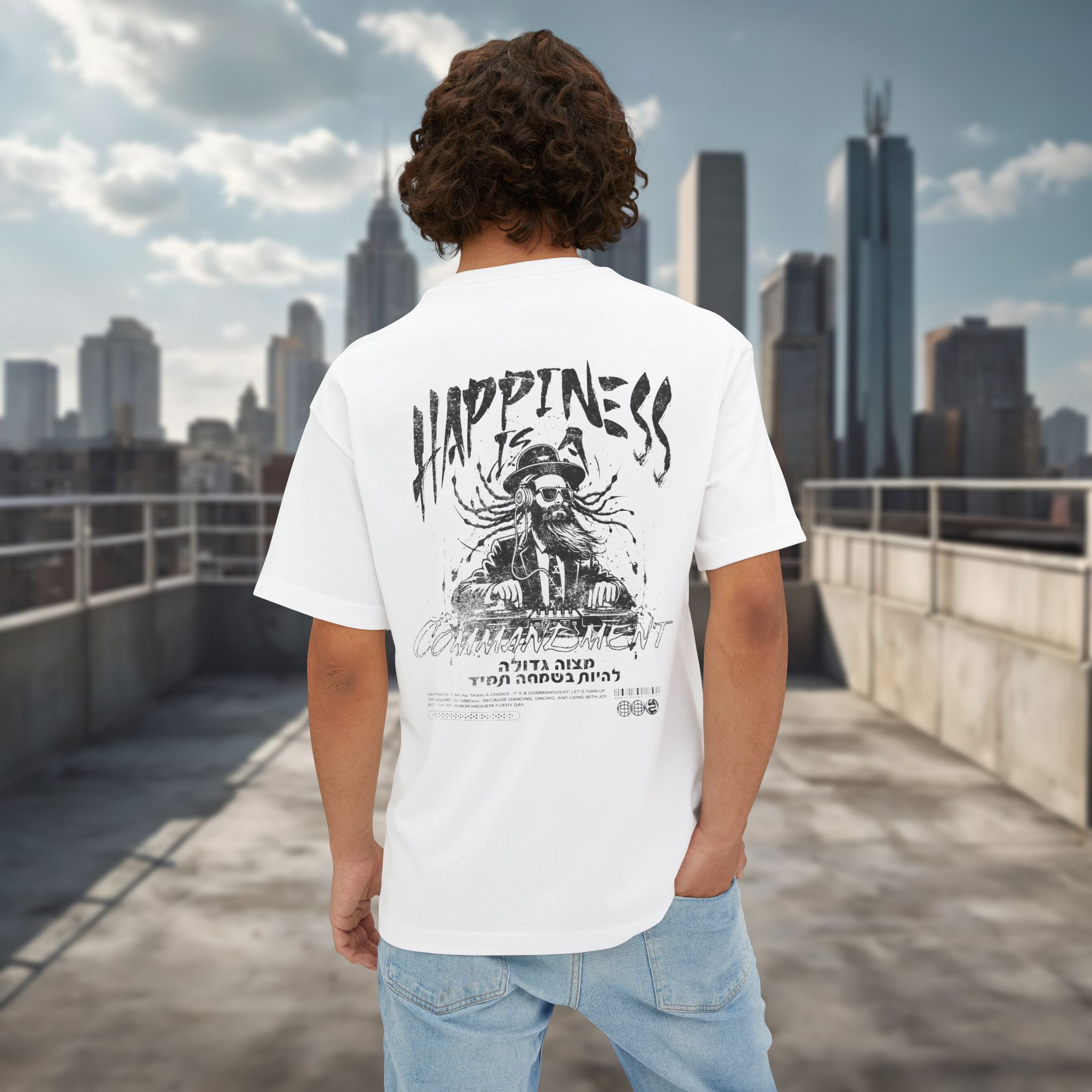 Urban Jewish Oversized T-Shirt - Happiness is a Commandment - Image 2