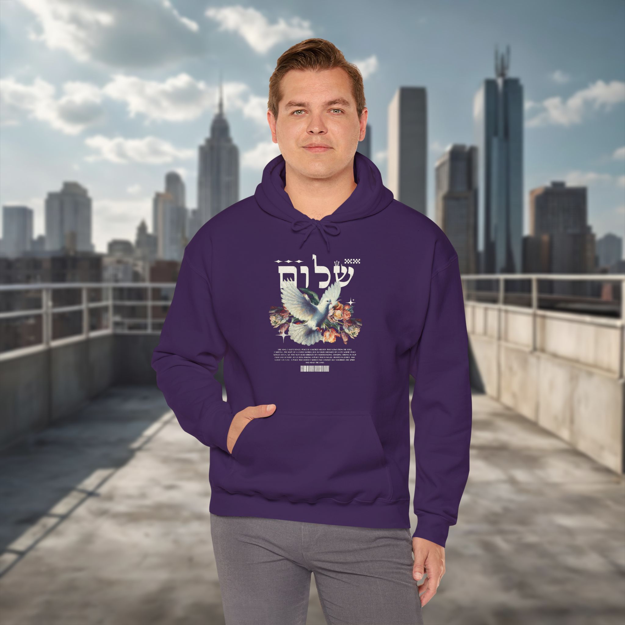 White Dove and Shalom Hebrew Letter Men's Hoodie - Image 35
