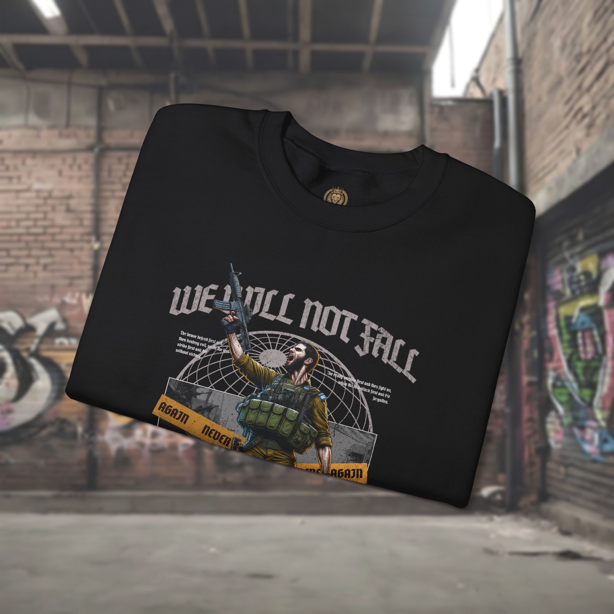 Crewneck Sweatshirt — "We Will Not Fall" Patriotic IDF Graphic - Image 3