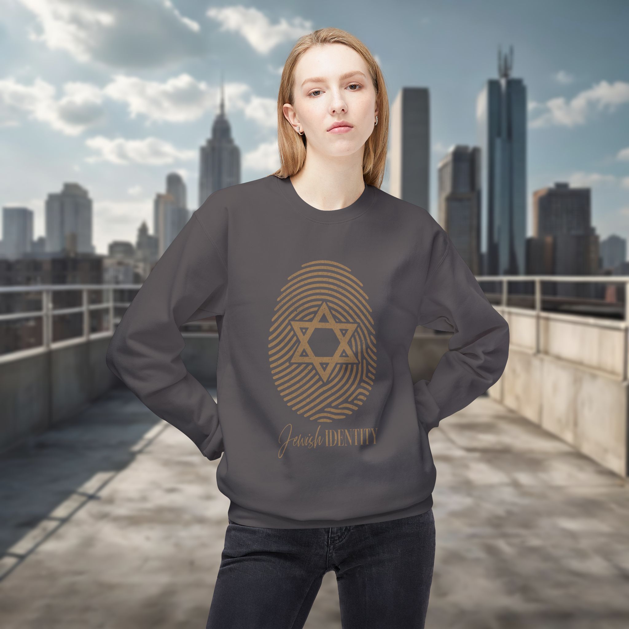 Jewish Identity Crewneck Sweatshirt — Star of David Fingerprint Design - Image 8