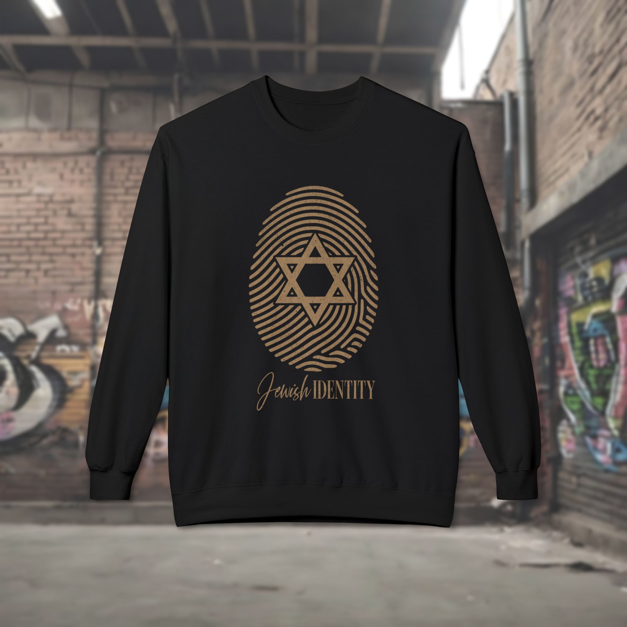 Jewish Identity Crewneck Sweatshirt — Star of David Fingerprint Design