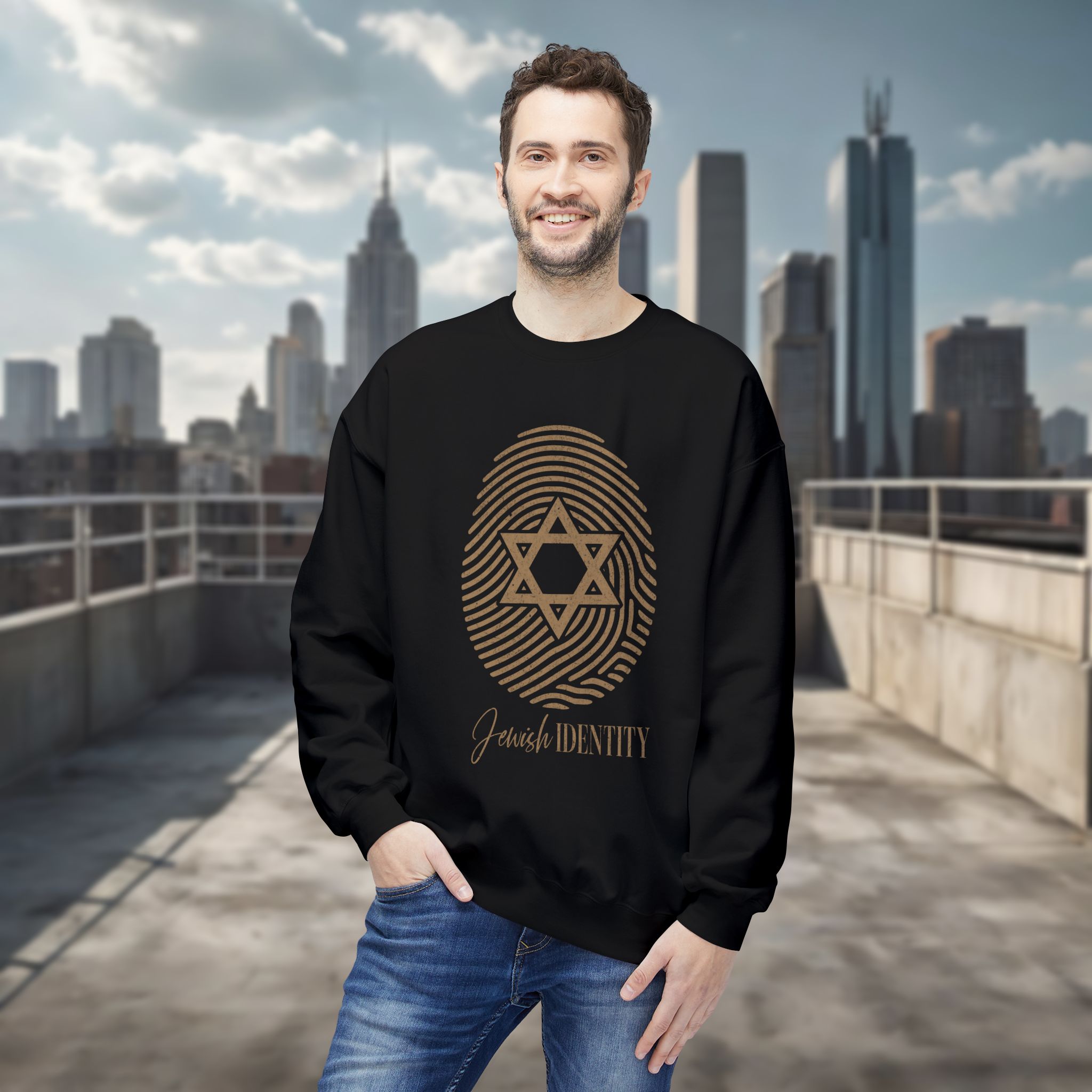 Jewish Identity Crewneck Sweatshirt — Star of David Fingerprint Design - Image 3