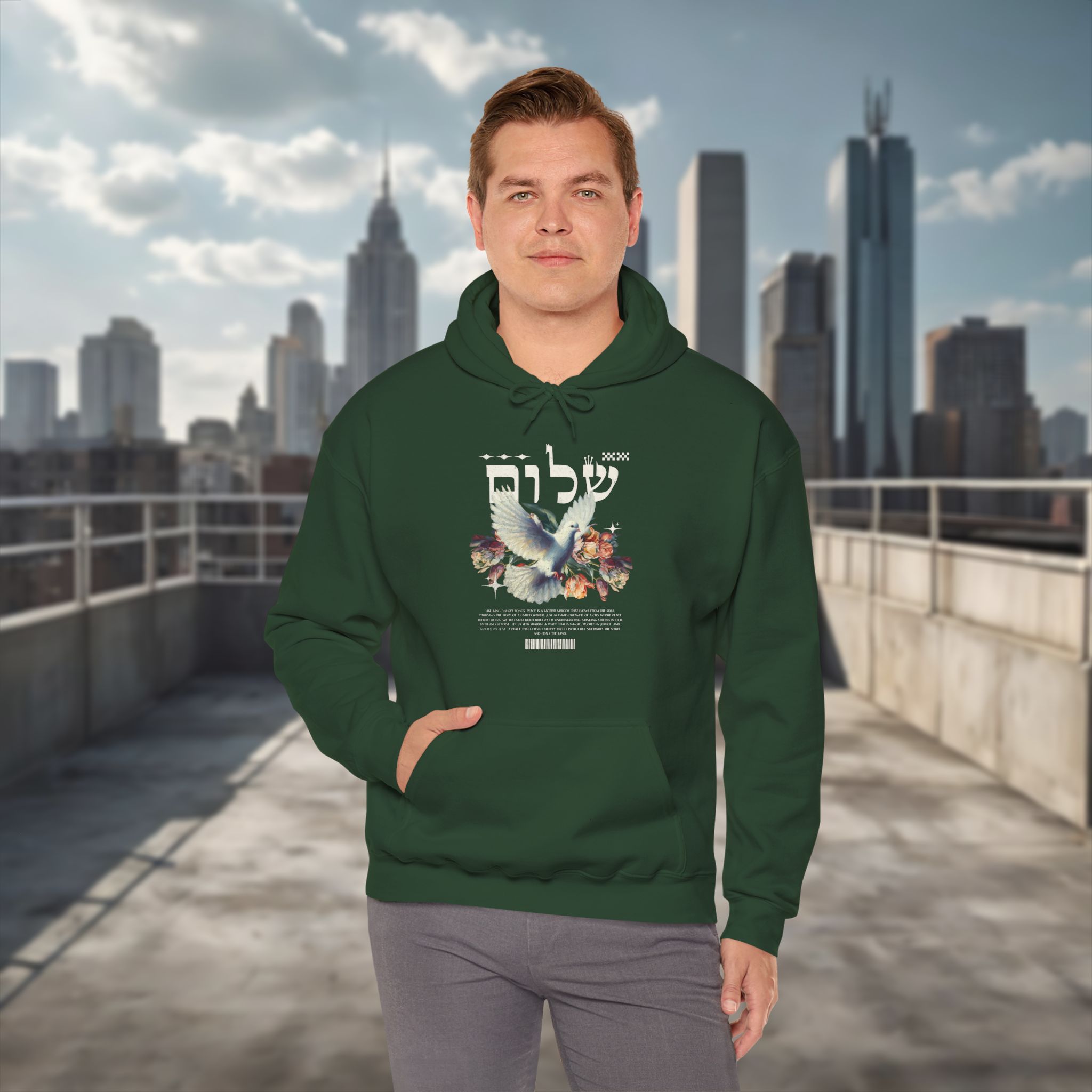 White Dove and Shalom Hebrew Letter Men's Hoodie - Image 11