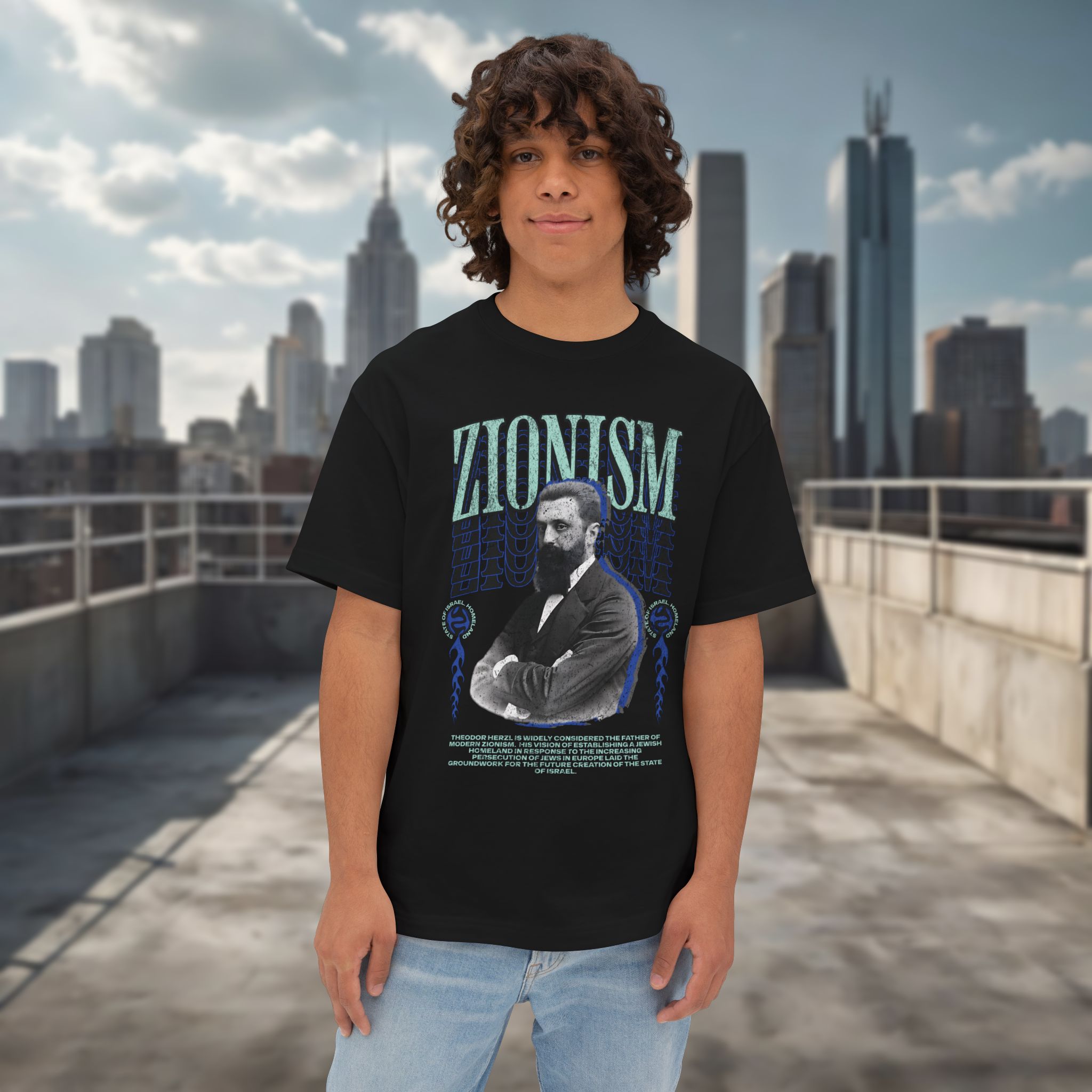 Urban Jewish Oversized T-Shirt for Men - Zionism Herzl Design - Image 2