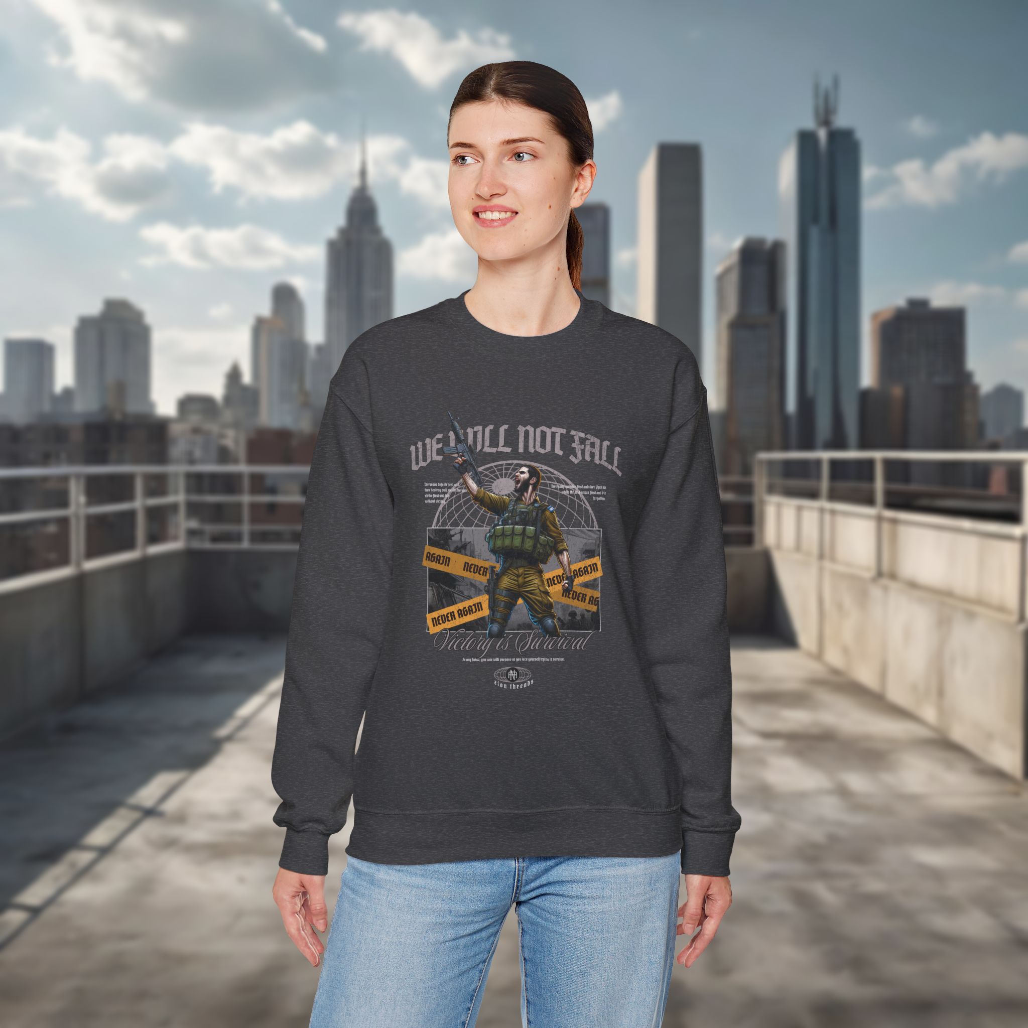 Crewneck Sweatshirt — "We Will Not Fall" Patriotic IDF Graphic - Image 14