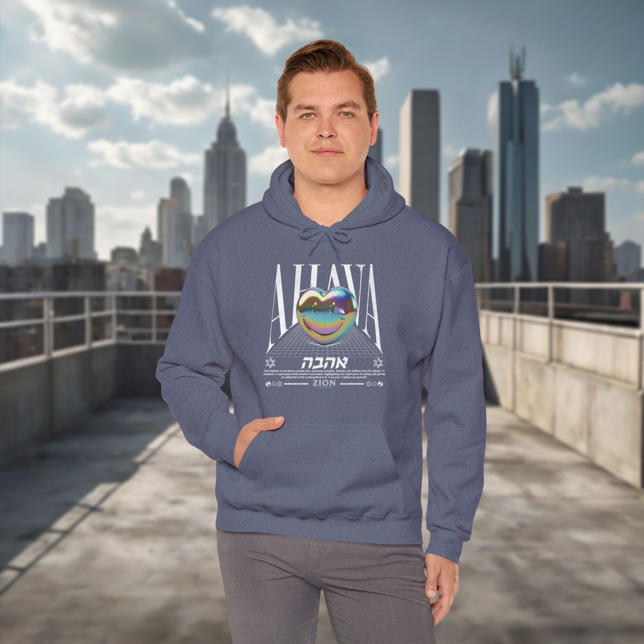 Urban Jewish Hoodie for Men - Ahava Love Y2K Gold Heart Design - Image 19