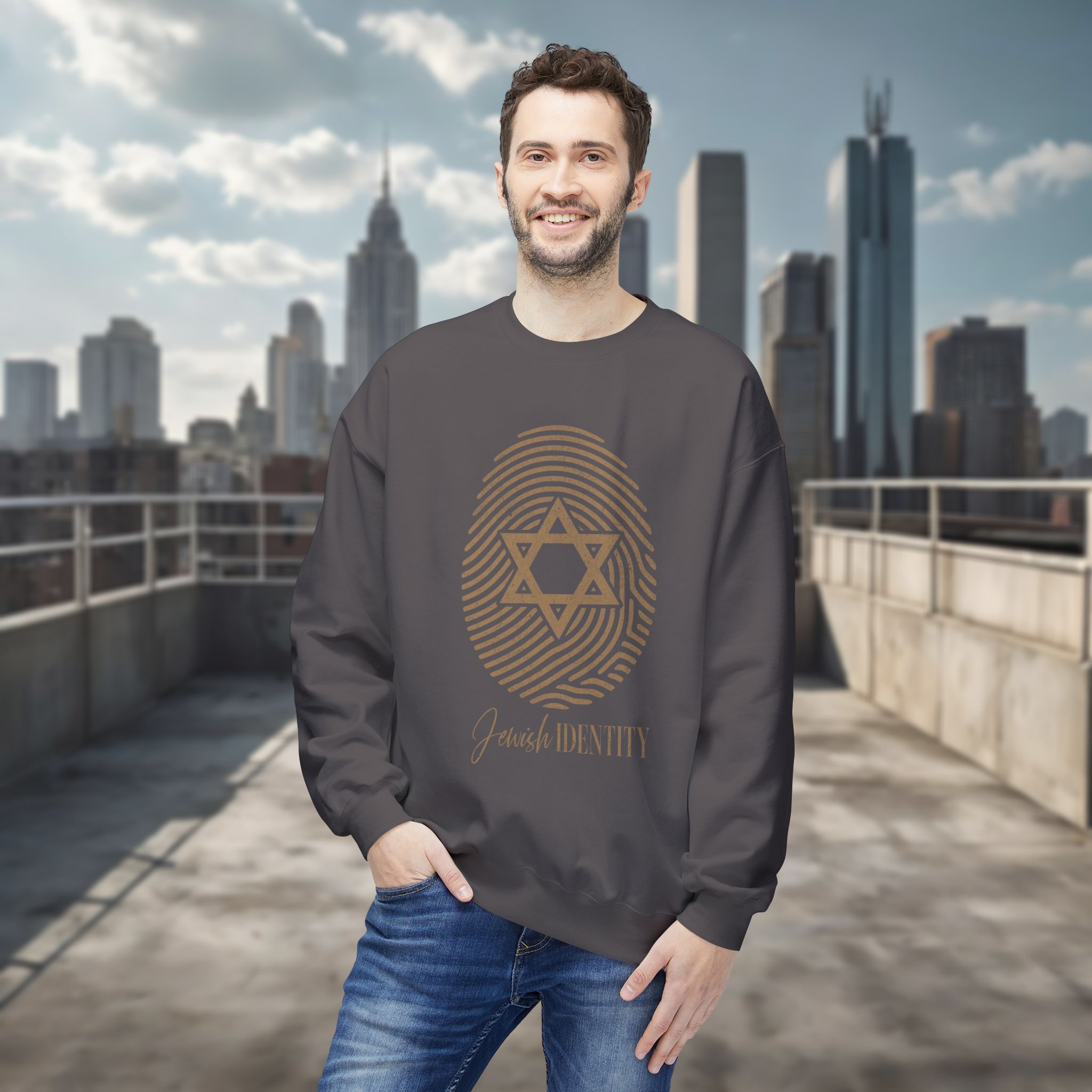 Jewish Identity Crewneck Sweatshirt — Star of David Fingerprint Design - Image 9