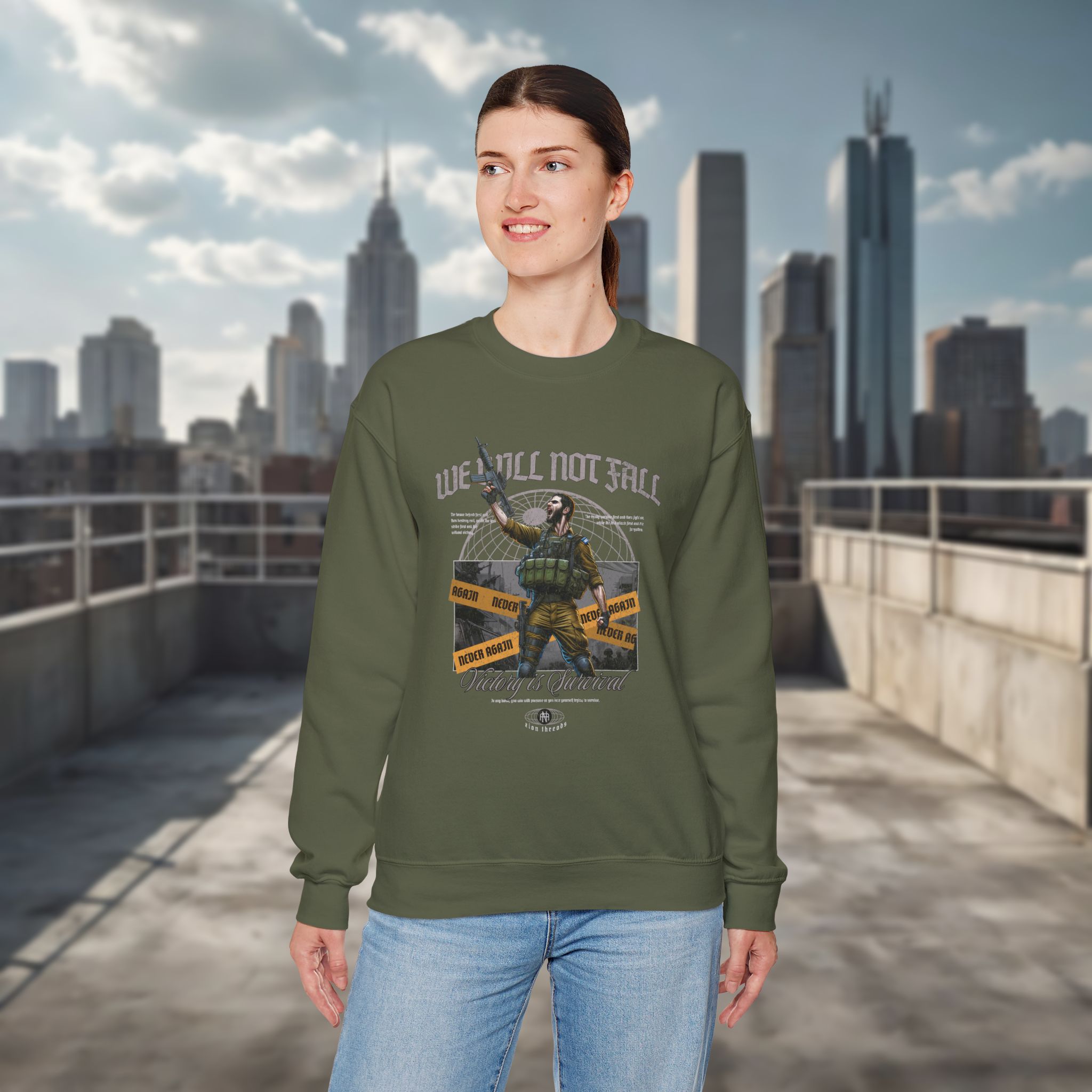 Crewneck Sweatshirt — "We Will Not Fall" Patriotic IDF Graphic - Image 9