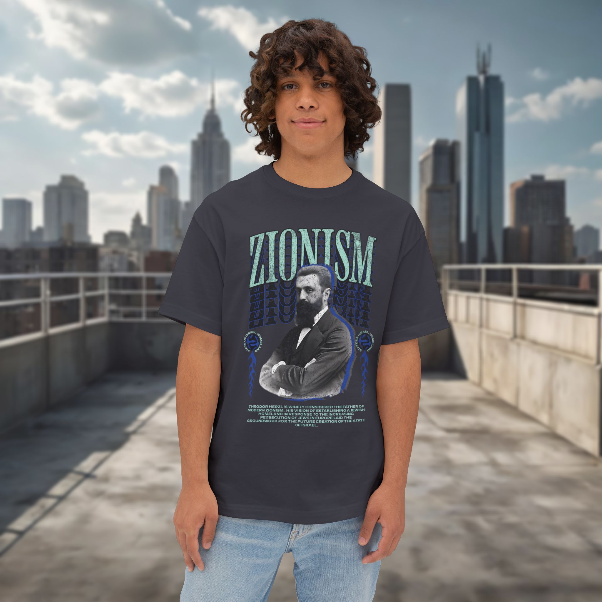 Urban Jewish Oversized T-Shirt for Men - Zionism Herzl Design - Image 7