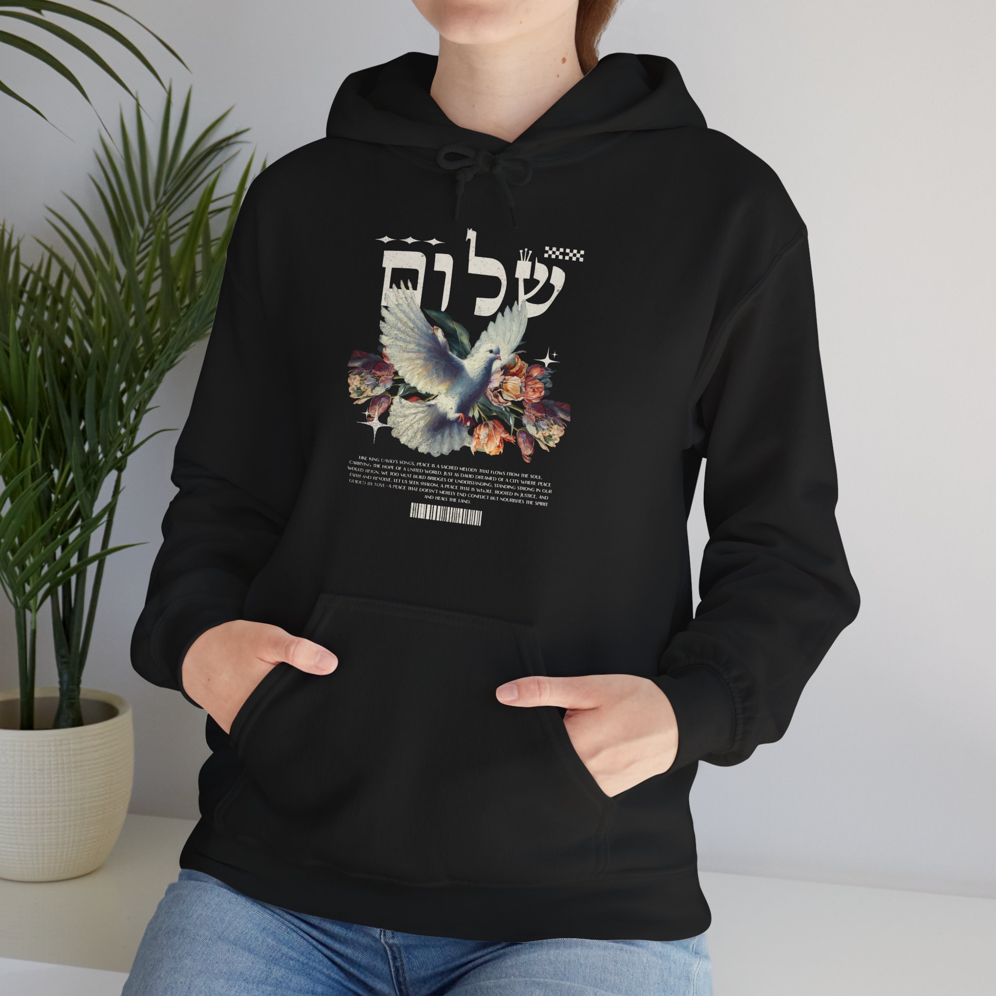 White Dove and Shalom Hebrew Letter Men's Hoodie - Image 6