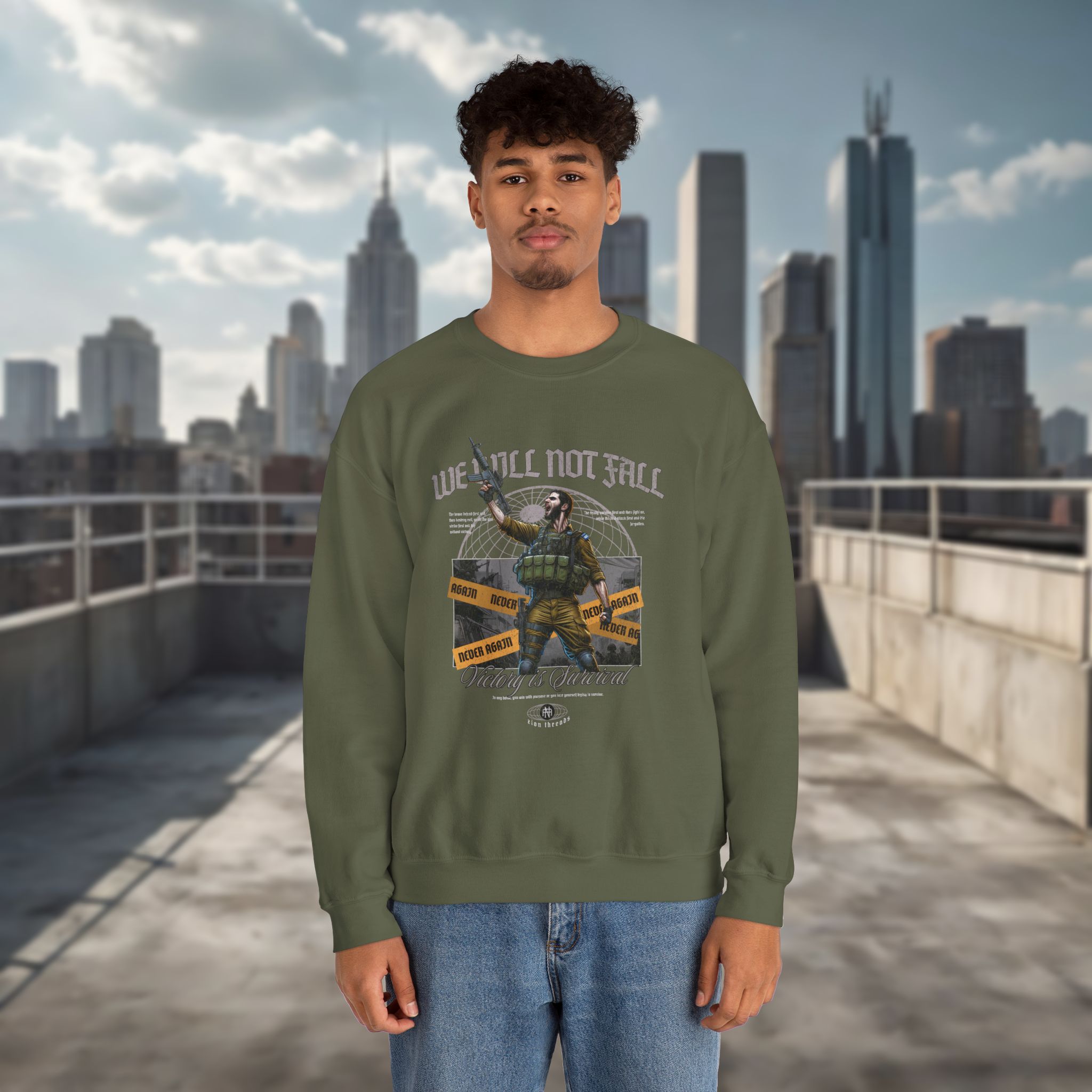 Crewneck Sweatshirt — "We Will Not Fall" Patriotic IDF Graphic - Image 10