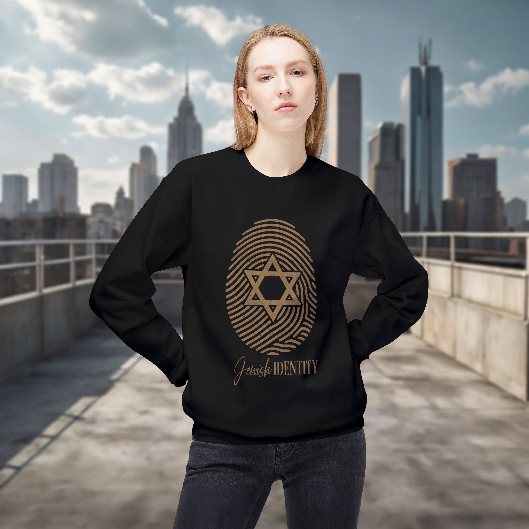 Jewish Identity Crewneck Sweatshirt — Star of David Fingerprint Design - Image 2