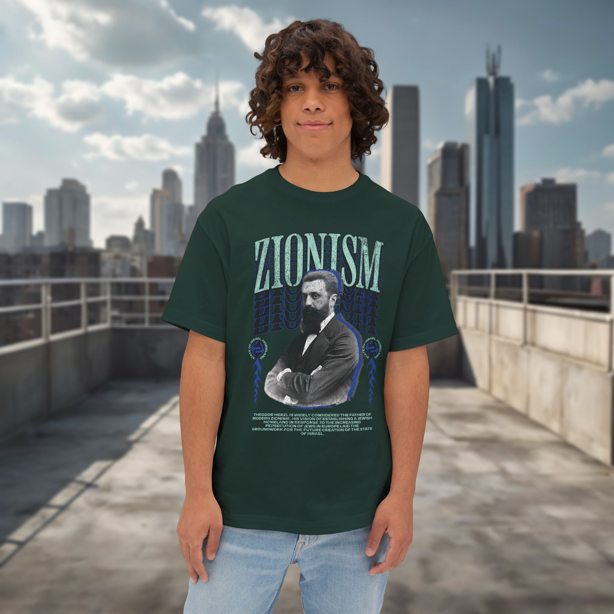 Urban Jewish Oversized T-Shirt for Men - Zionism Herzl Design - Image 11