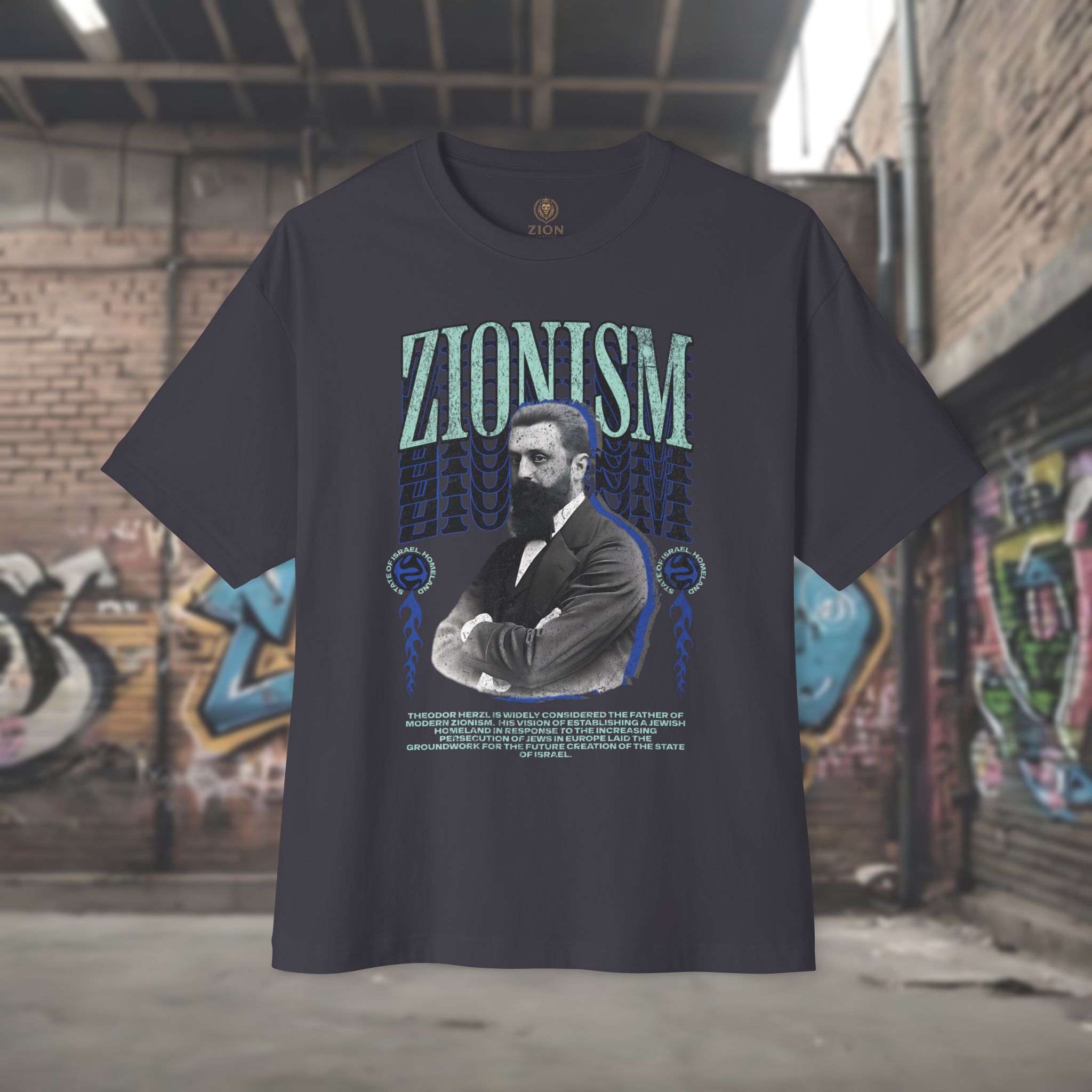 Urban Jewish Oversized T-Shirt for Women - Zionism Herzl Design - Image 5
