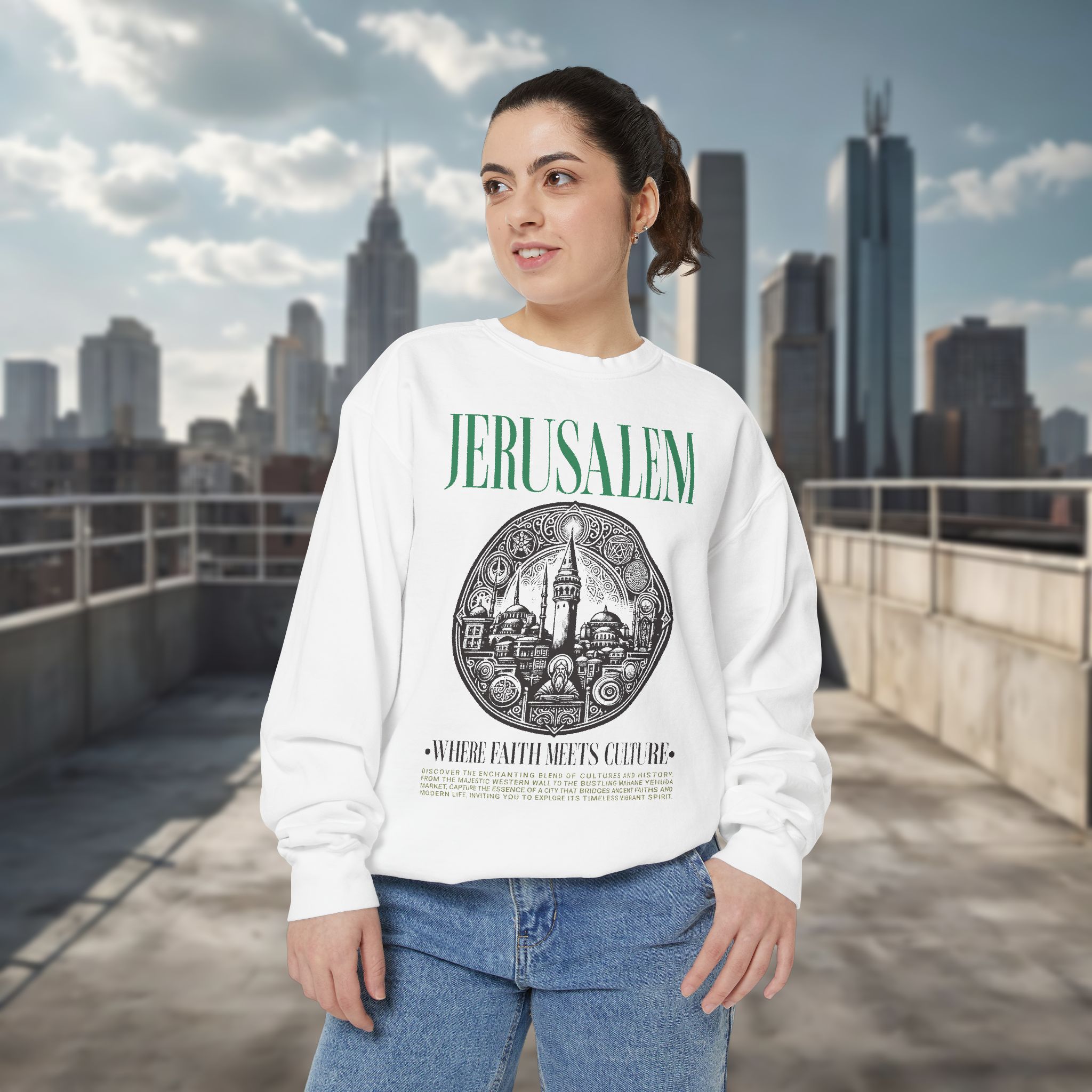 Jerusalem Vintage Illustration Sweatshirt – 'Jerusalem' Graphic Travel Crewneck - Image 3