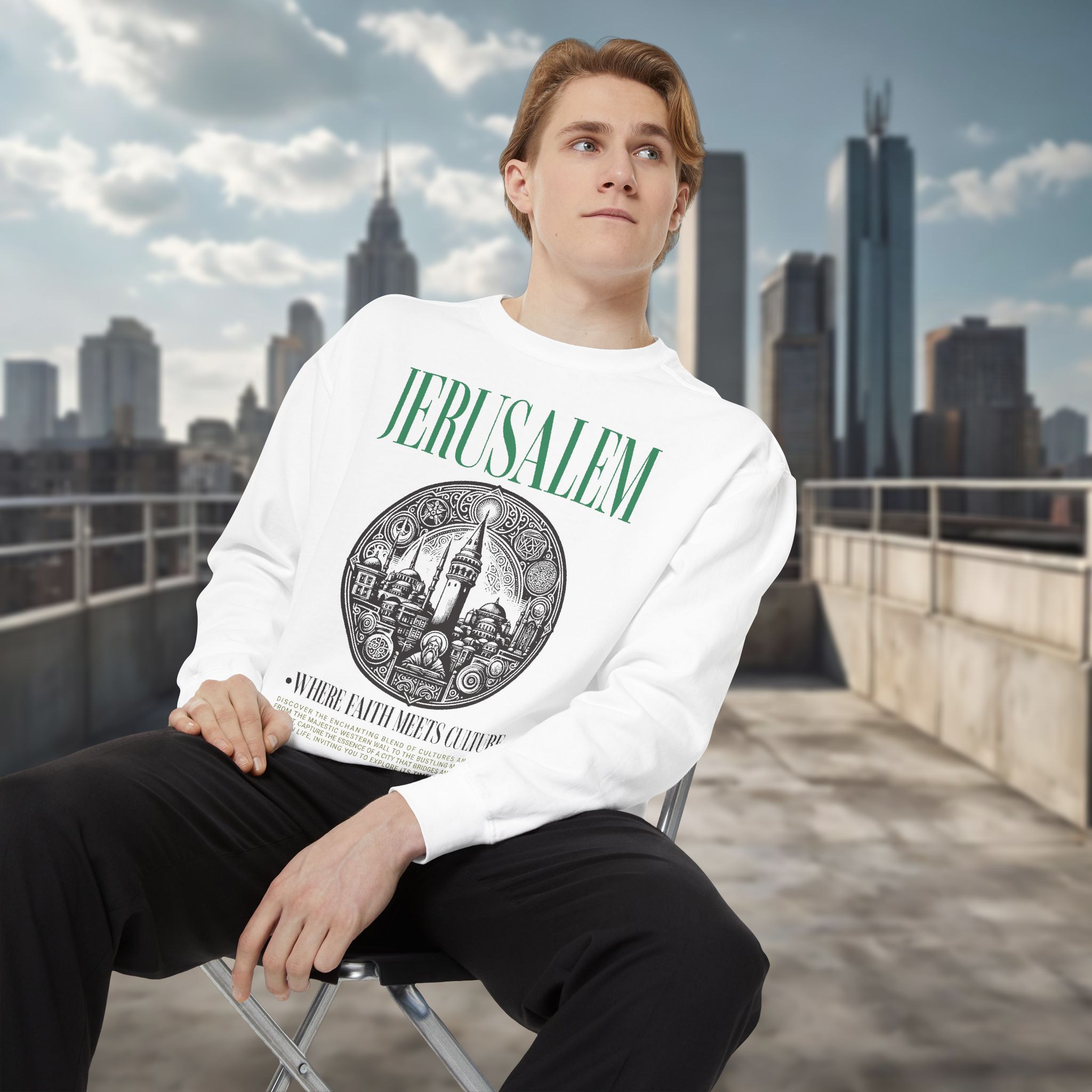 Jerusalem Vintage Illustration Sweatshirt – 'Jerusalem' Graphic Travel Crewneck - Image 4