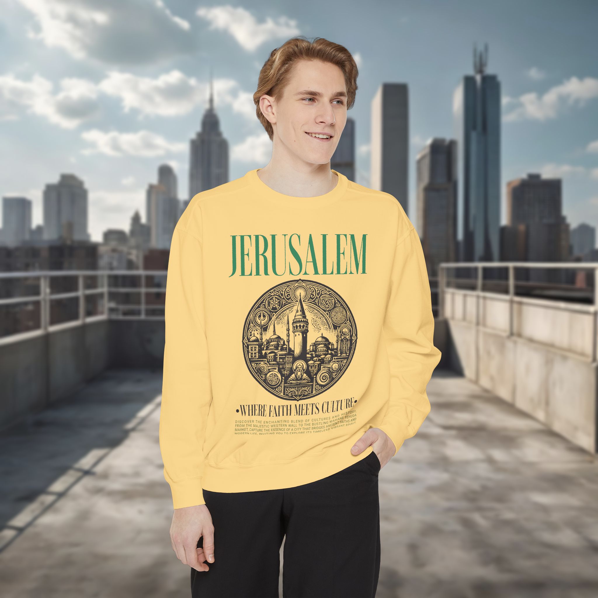 Jerusalem Vintage Illustration Sweatshirt – 'Jerusalem' Graphic Travel Crewneck - Image 7
