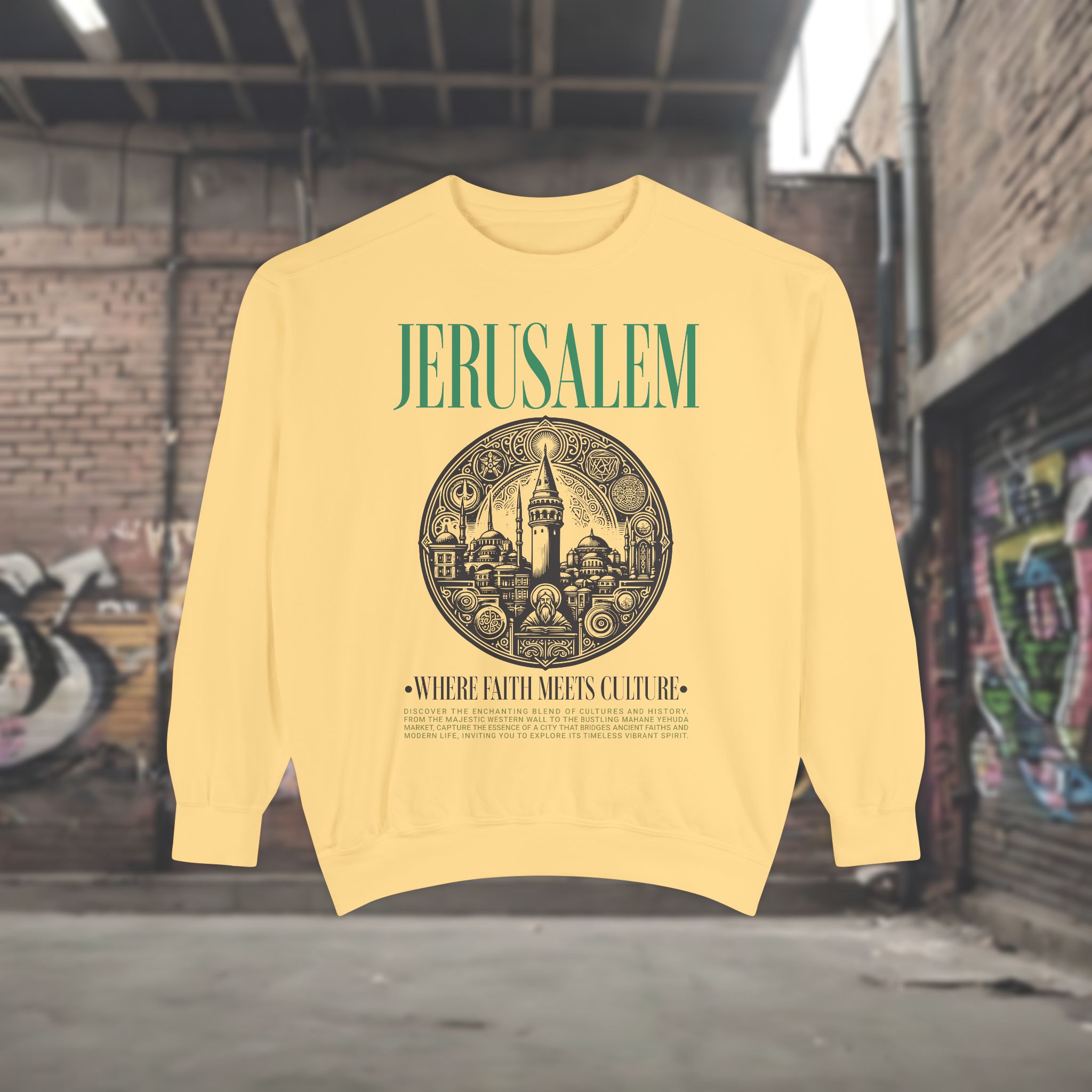 Jerusalem Vintage Illustration Sweatshirt – 'Jerusalem' Graphic Travel Crewneck - Image 6