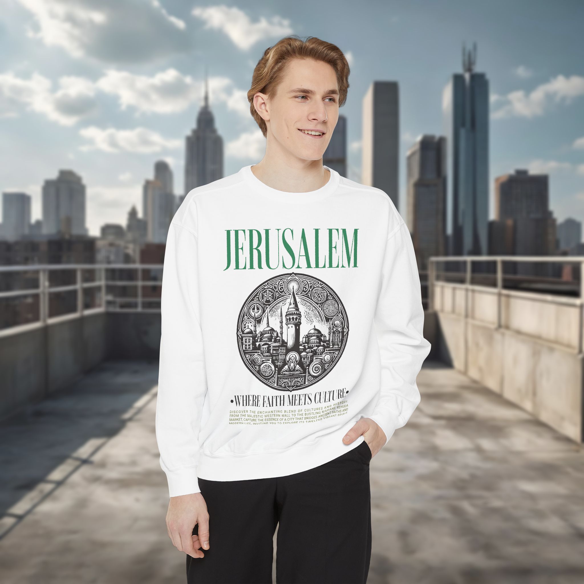 Jerusalem Vintage Illustration Sweatshirt – 'Jerusalem' Graphic Travel Crewneck - Image 2