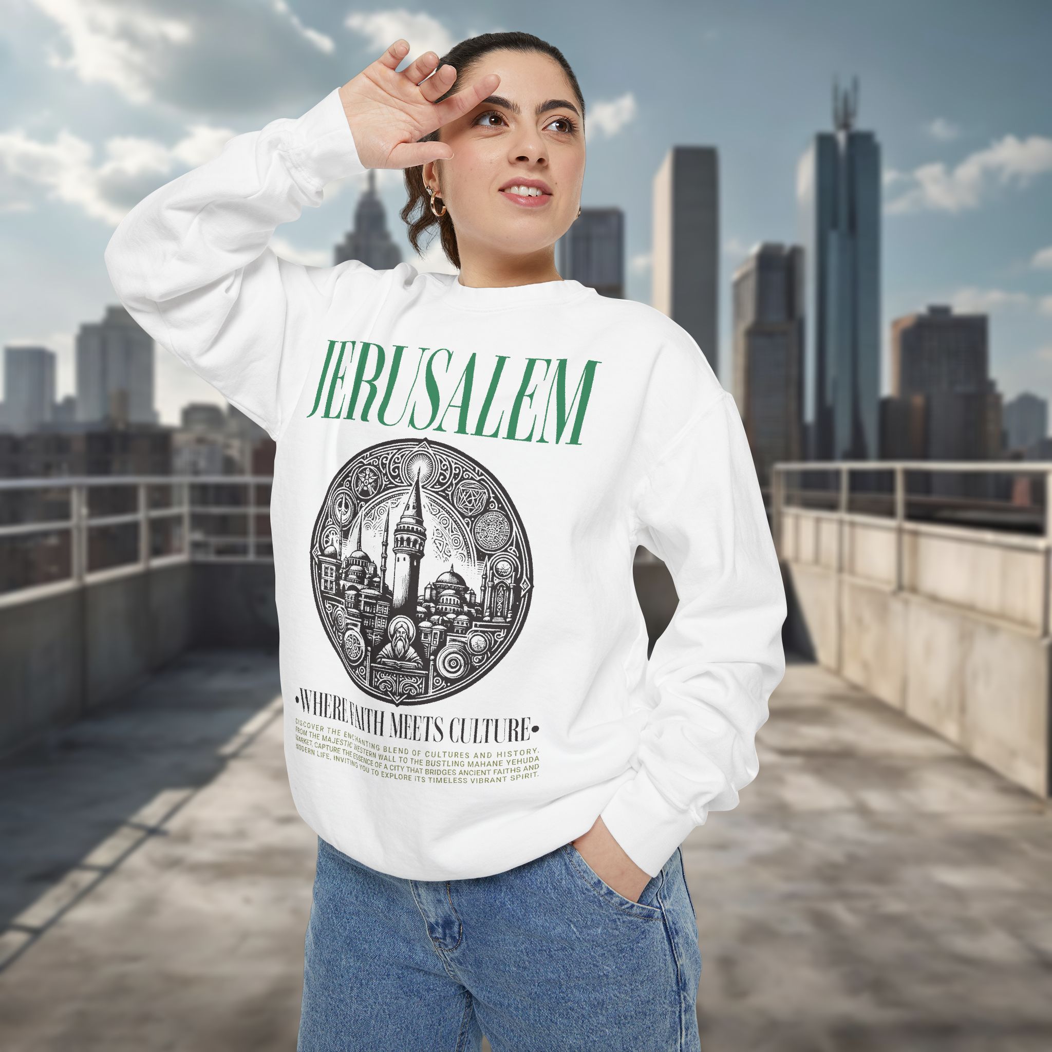 Jerusalem Vintage Illustration Sweatshirt – 'Jerusalem' Graphic Travel Crewneck - Image 5